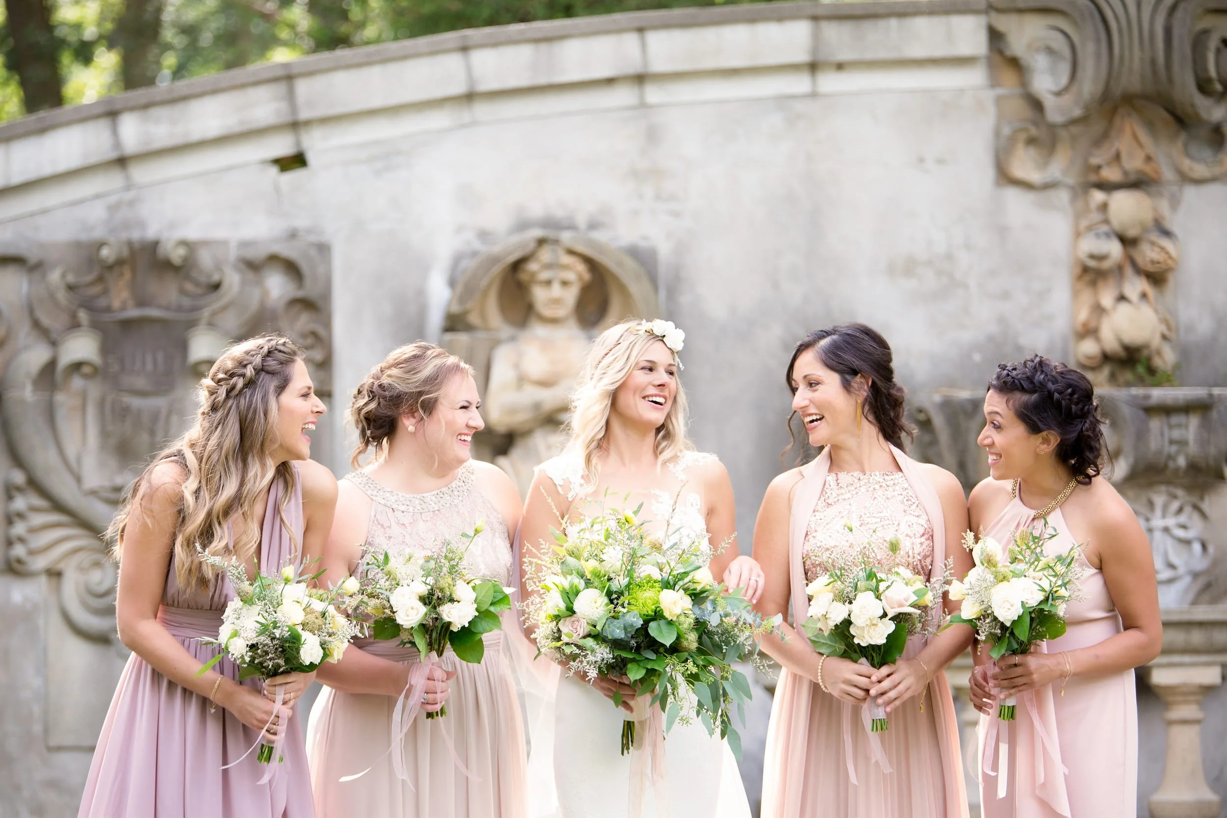 Bridesmaids portrait at Guild Inn Estate stone terrace