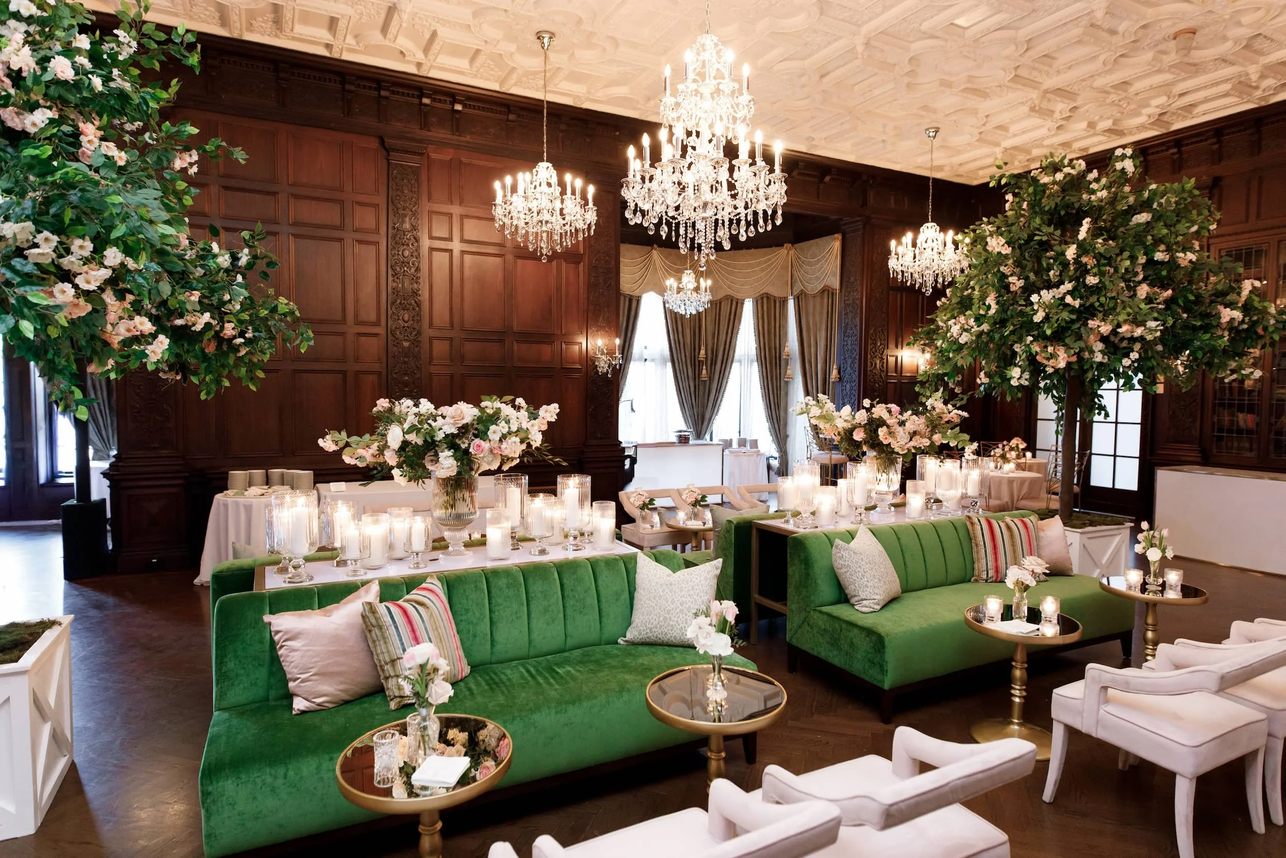 Wedding reception lounge setup inside Casa Loma Library