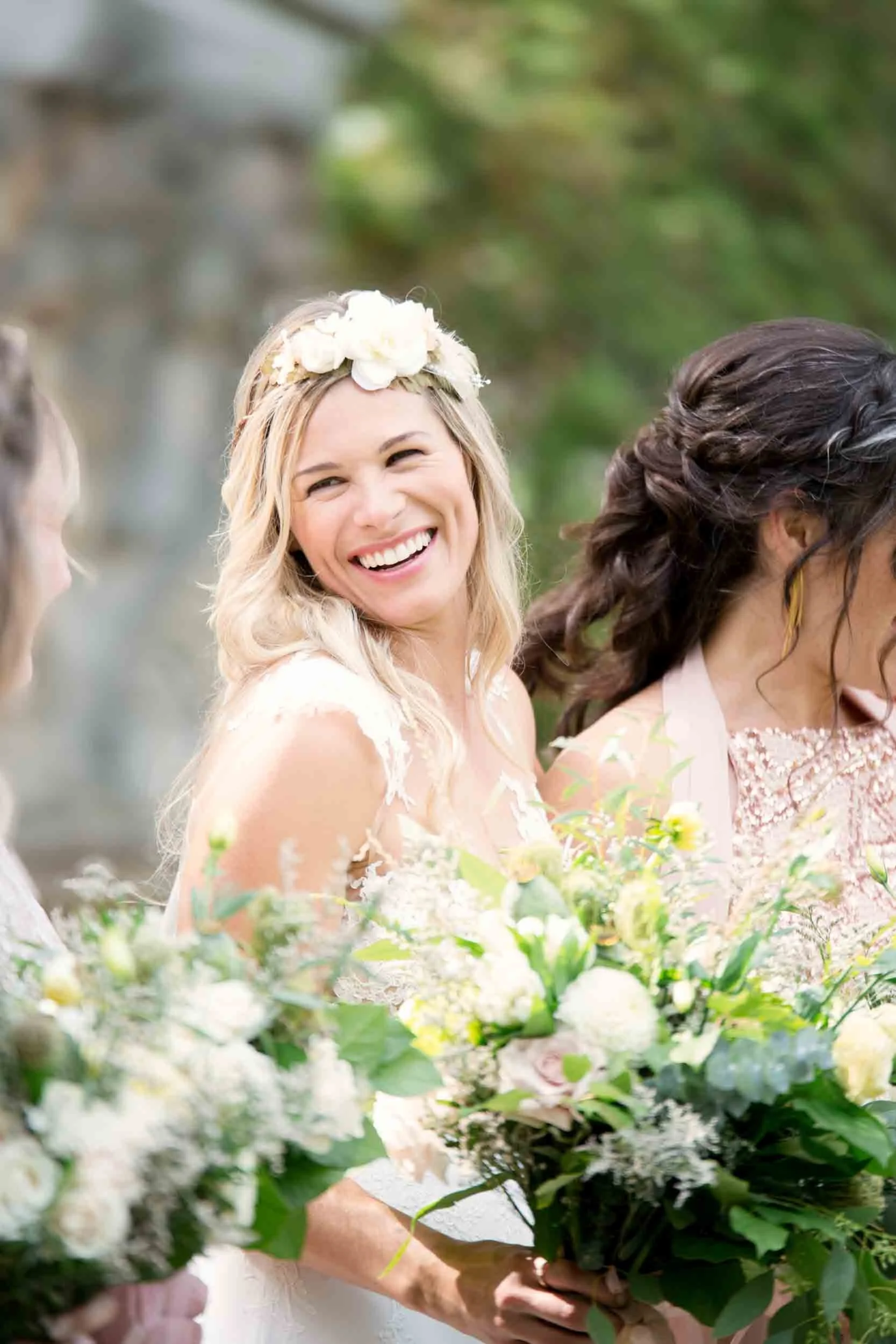 Candid bridal portrait at Guild Inn Estate gardens