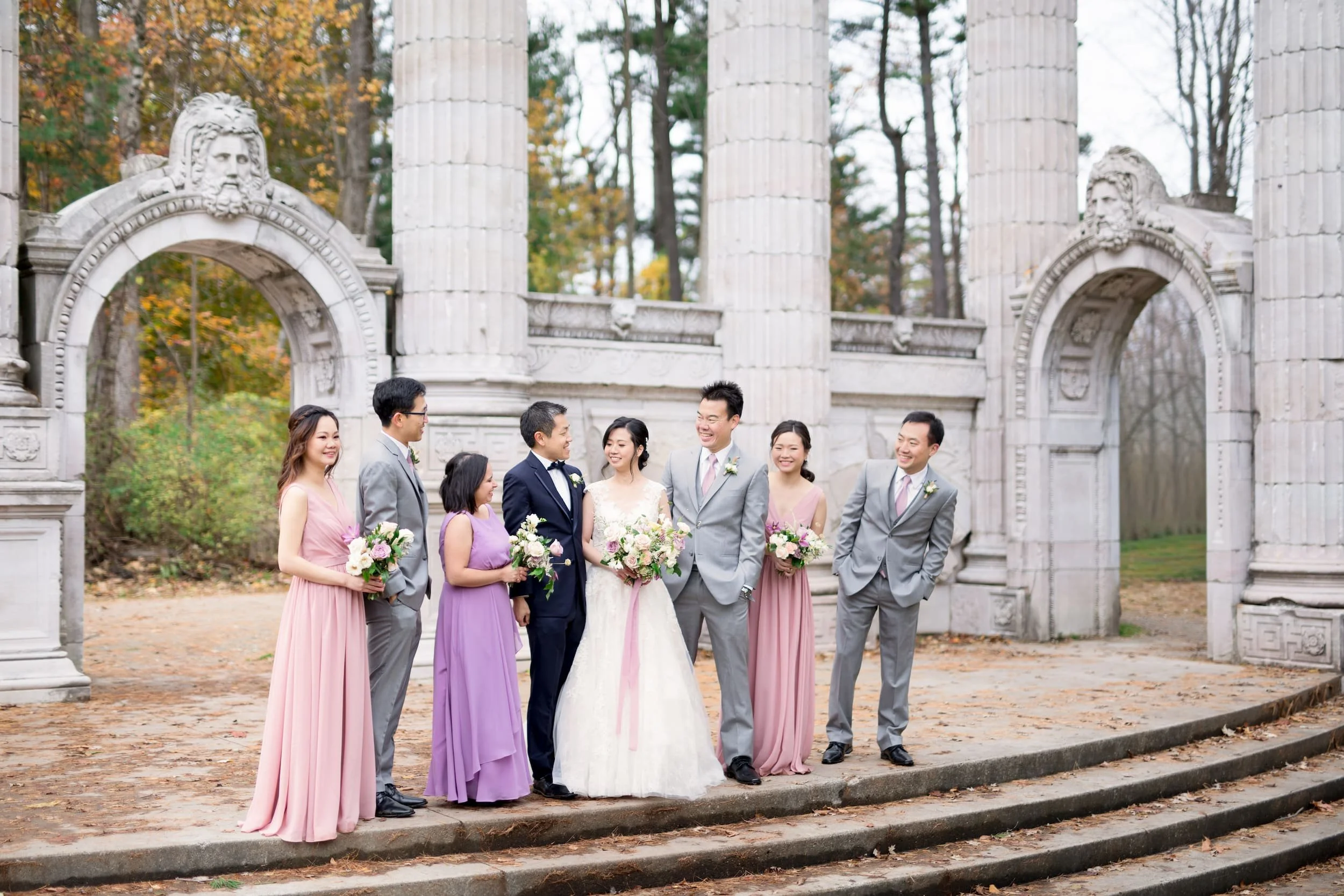 Wedding party portrait at Guild Inn Estate Greek Theatre ruins