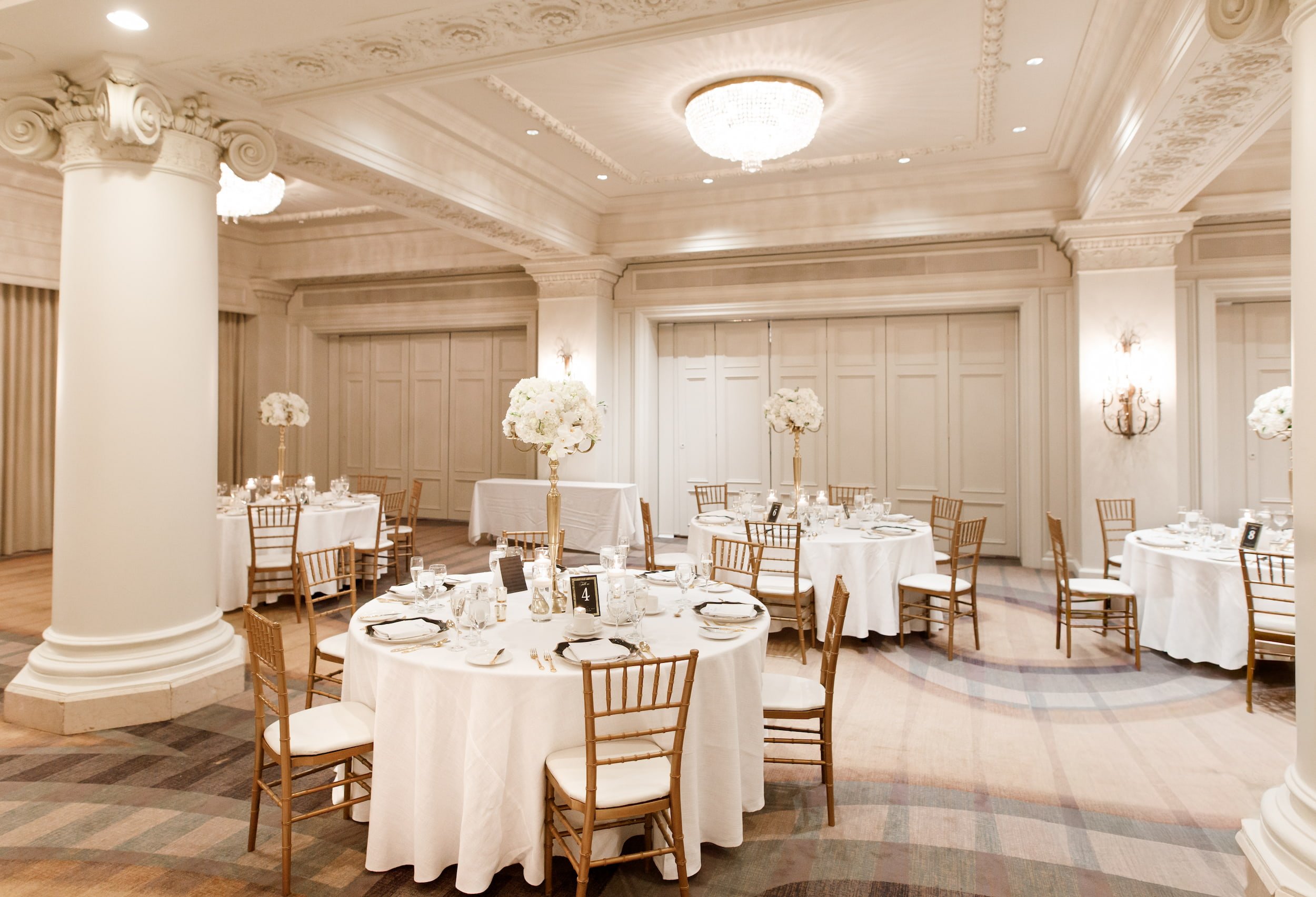 Intimate reception space inside the Vanity Fair Ballroom at Omni King Edward Hotel