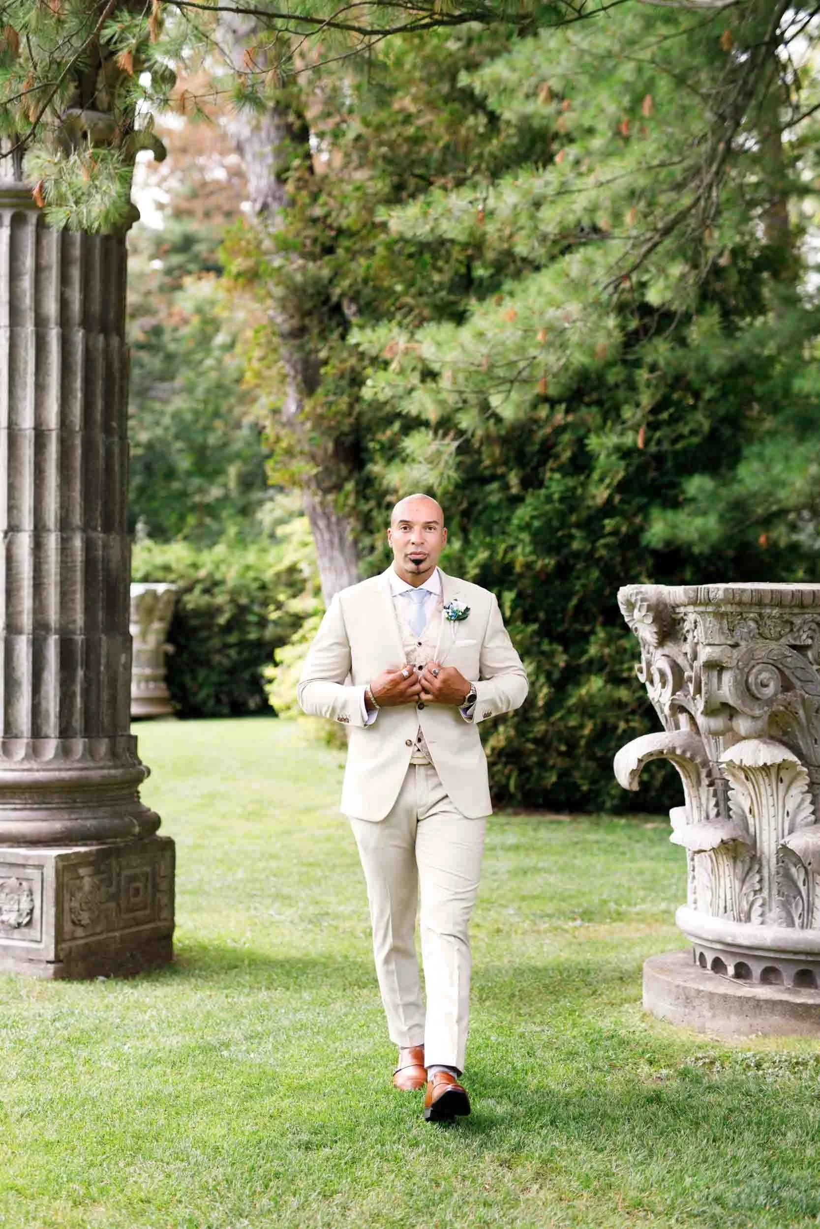 Groom portrait in Guild Inn Estate gardens