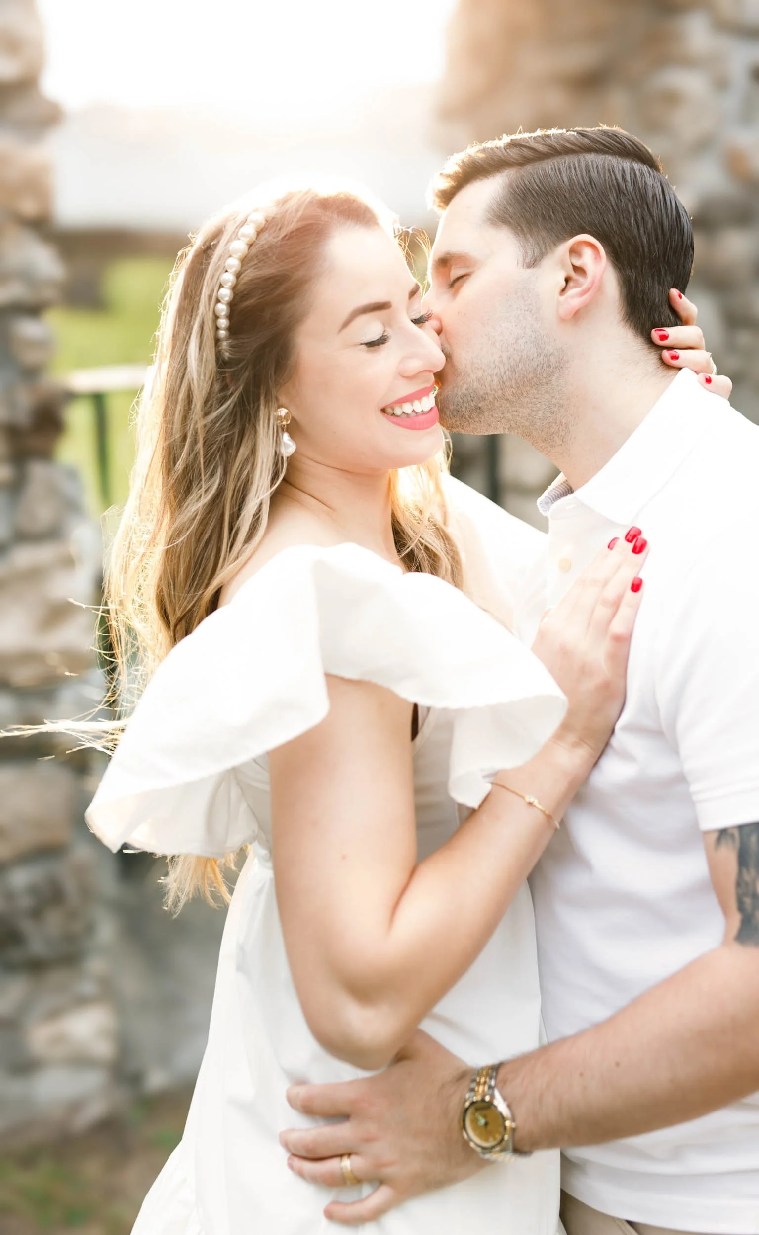 Intimate engagement close-up at Mill Race Park in Cambridge, Ontario