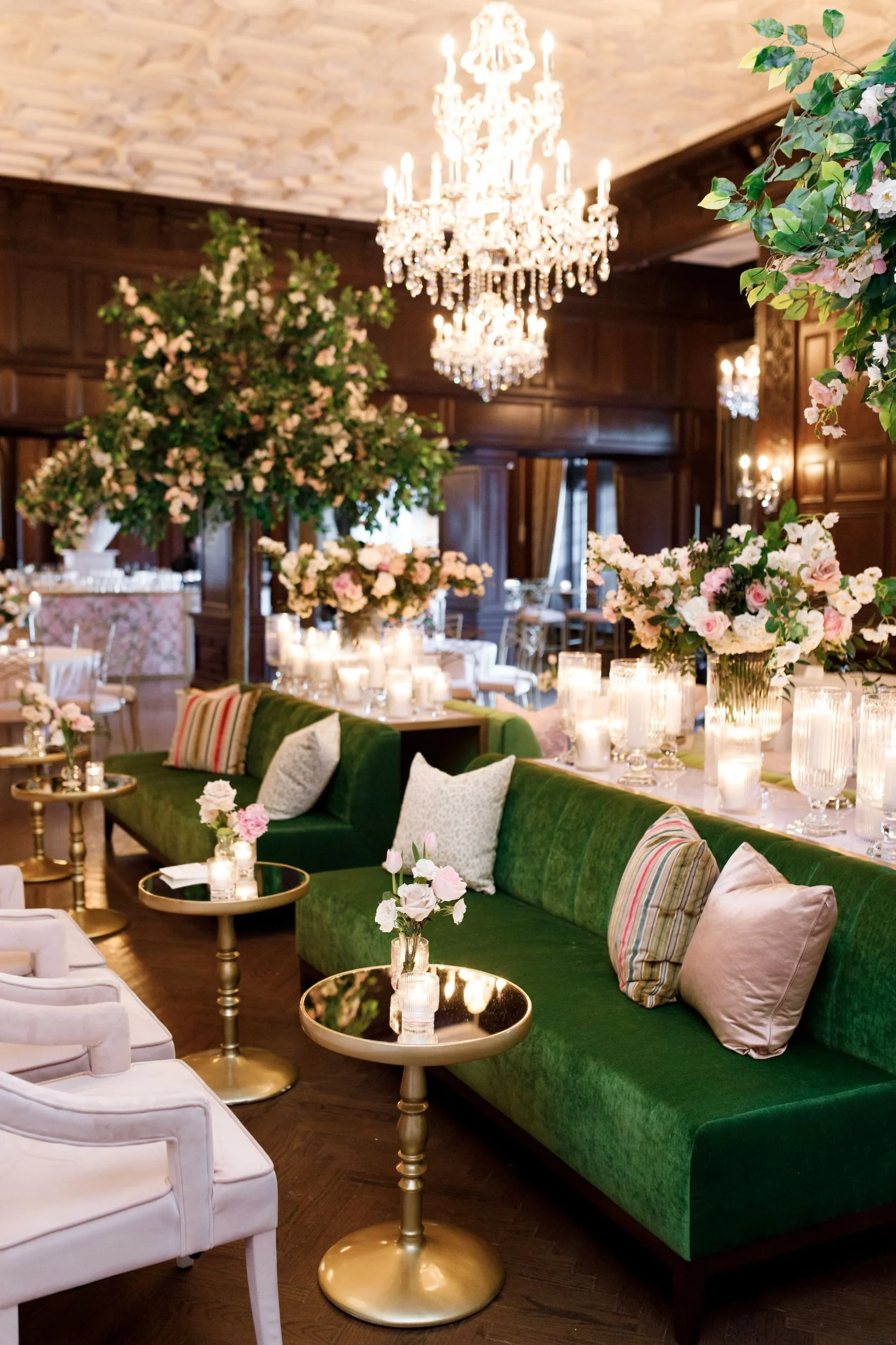 Candlelit wedding reception inside Casa Loma Library