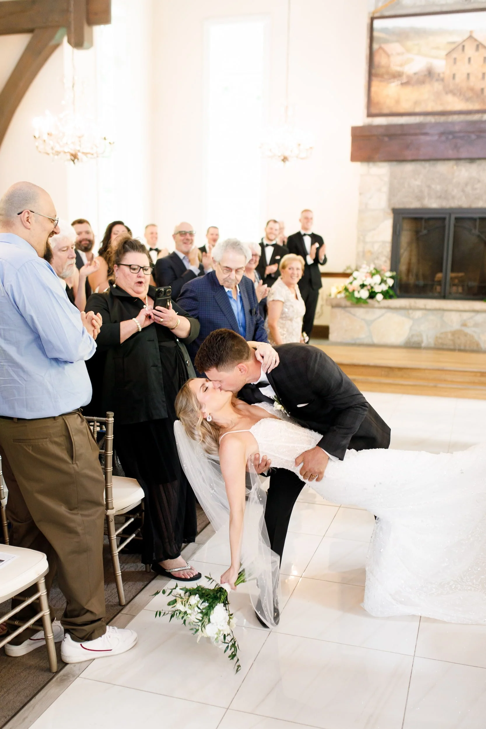 First kiss and celebration inside Miller’s Chapel at the Ancaster Mill