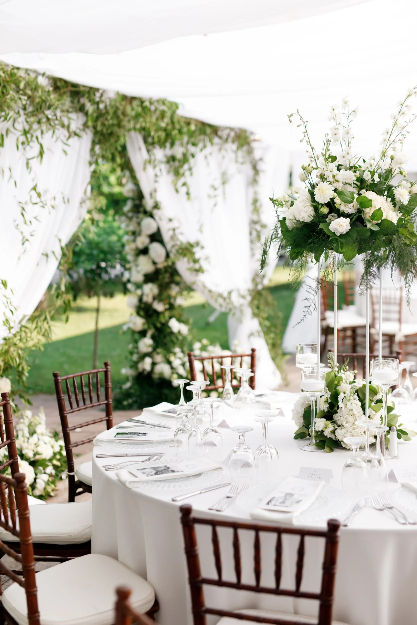 Elegant tent reception décor at Gracewood Estate in Niagara wine country