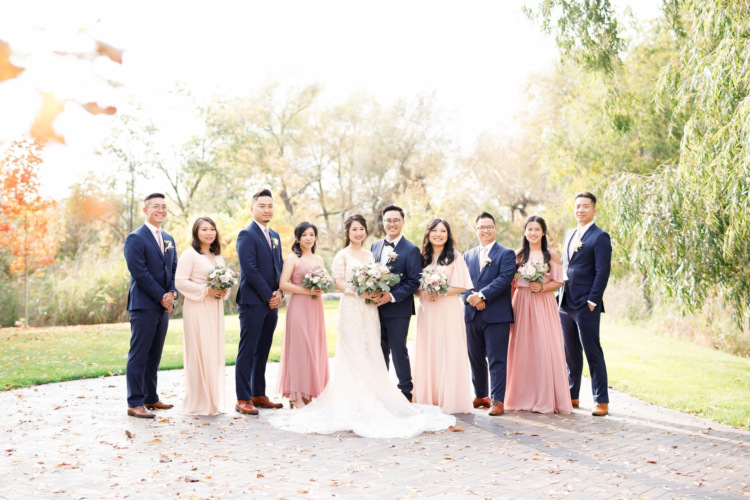 Full wedding party portrait on the grounds of the Arlington Estate in Vaughan