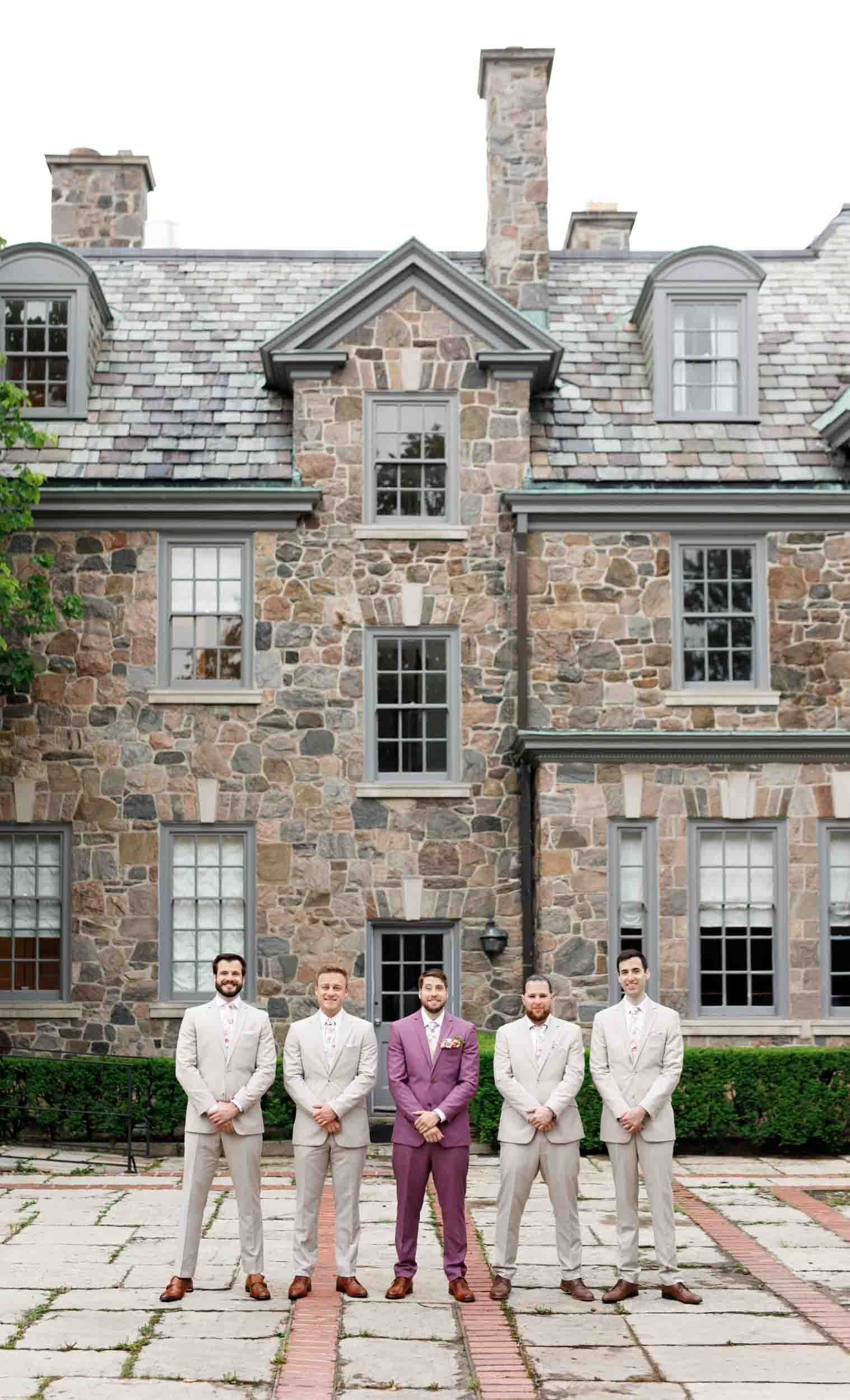 Wedding party portrait in front of Graydon Hall Manor