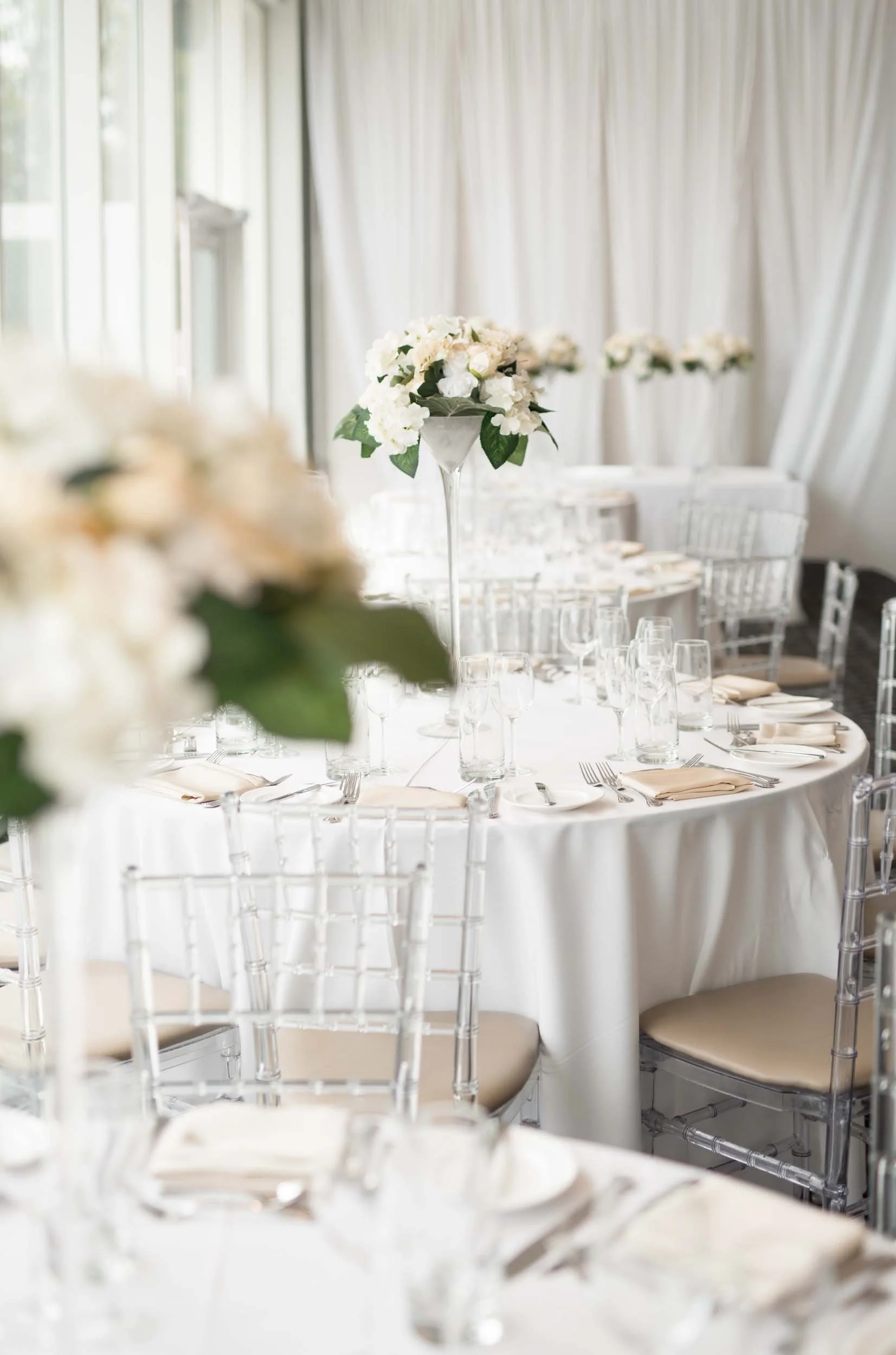 Elegant reception tablescape at Guild Inn Estate ballroom