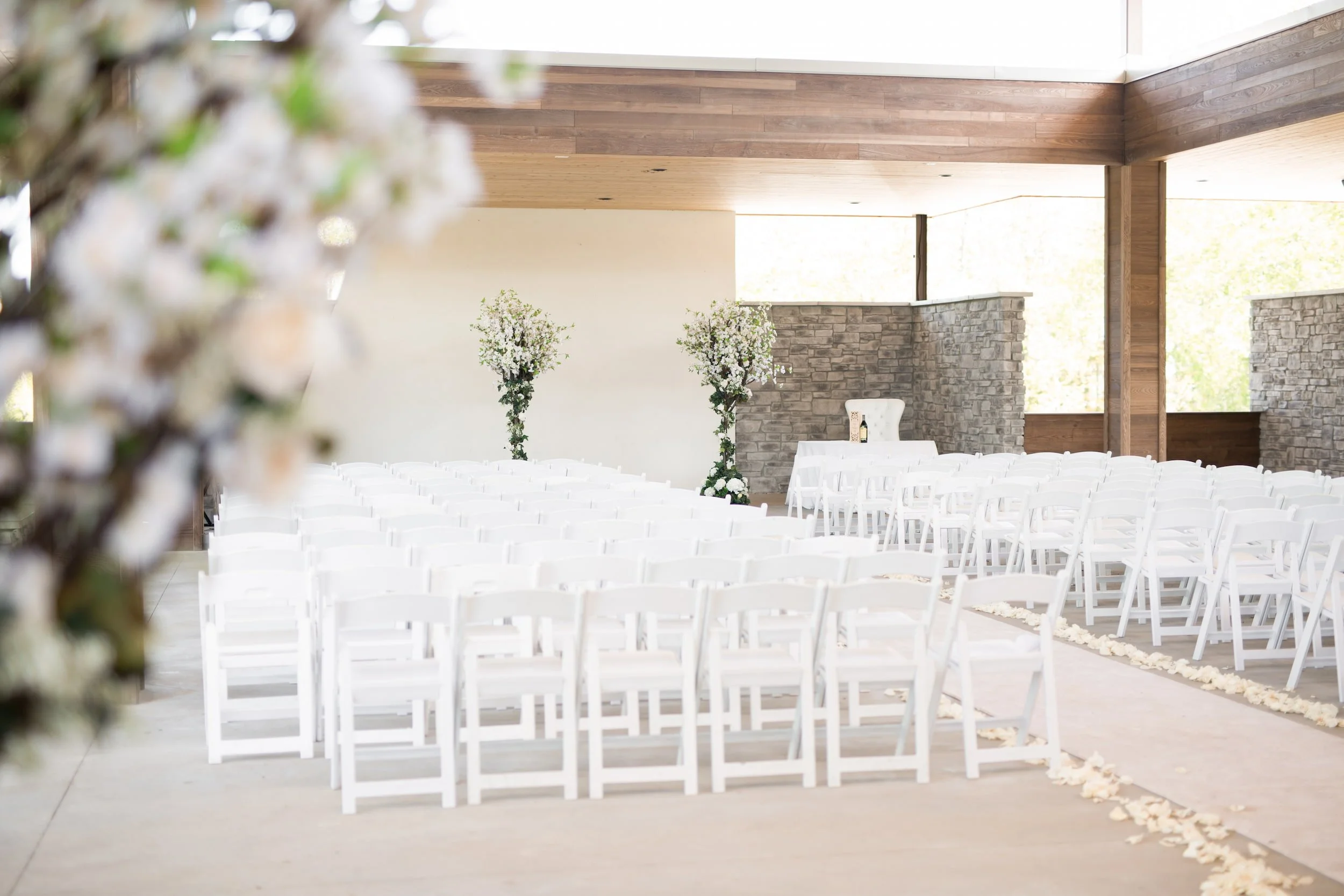 Modern indoor ceremony setup at Guild Inn Estate
