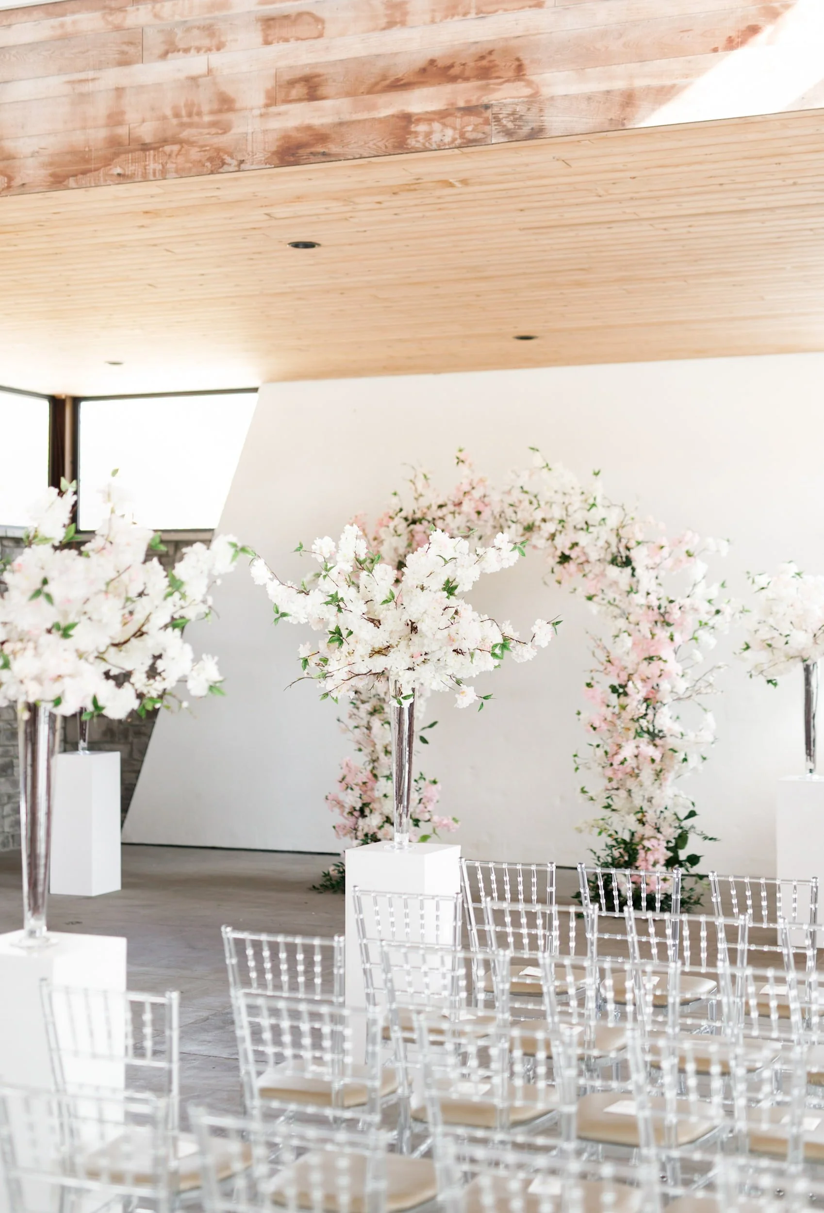 Indoor ceremony floral arch at Guild Inn Estate in Scarborough