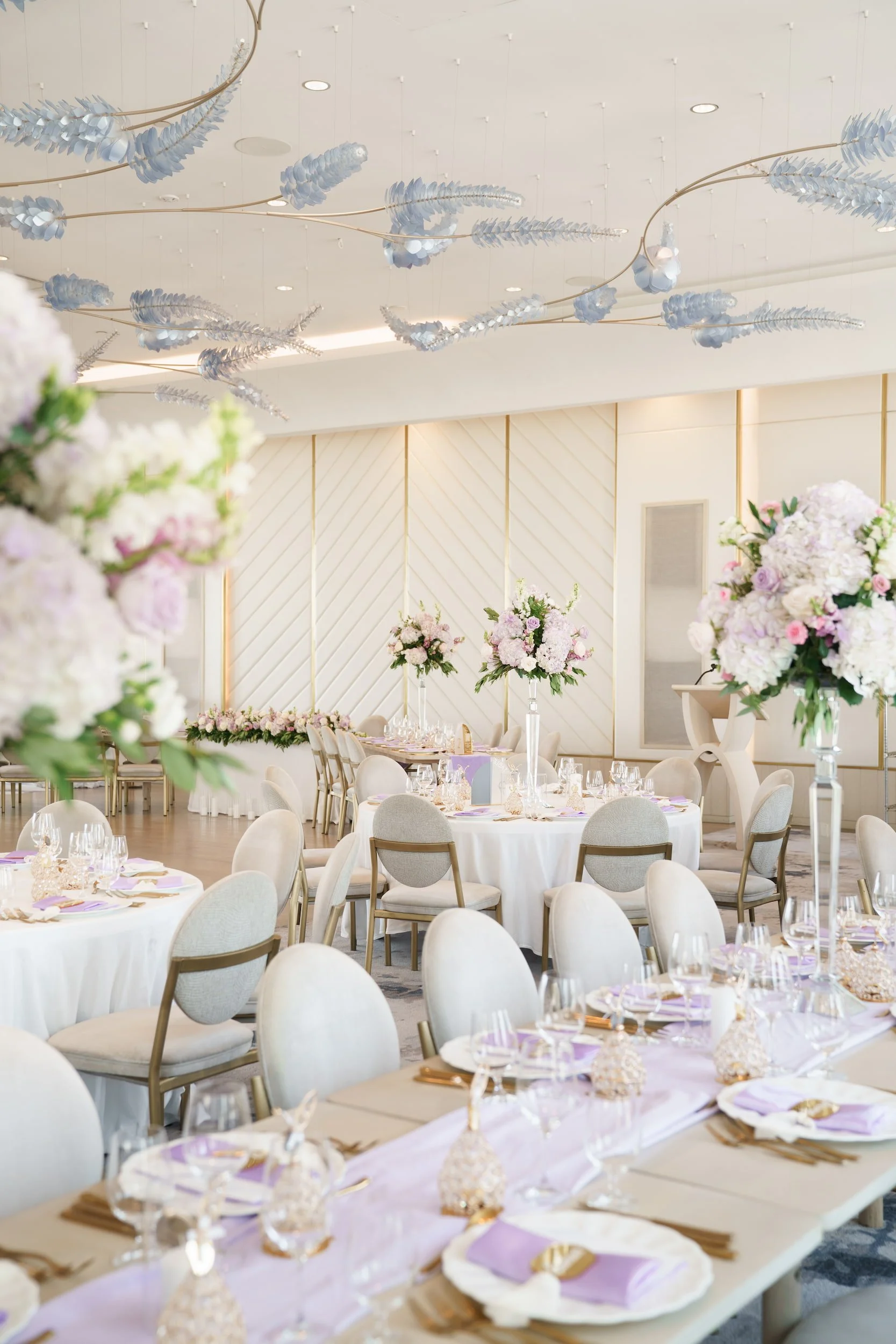 Elegant ballroom reception setup at The Pearle Hotel & Spa in Burlington, Ontario
