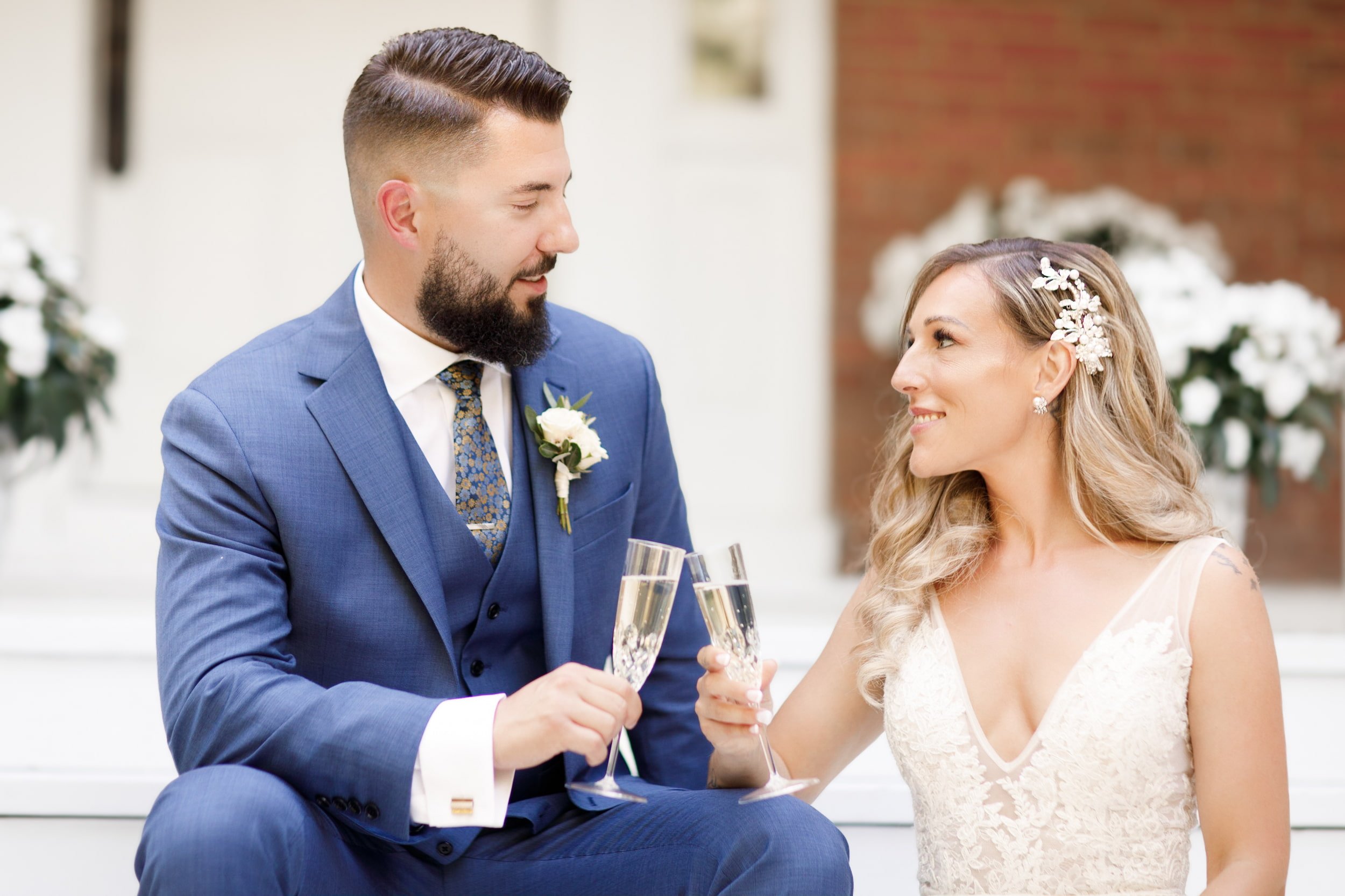 Champagne toast on farmhouse porch at Kurtz Orchards in Niagara-on-the-Lake