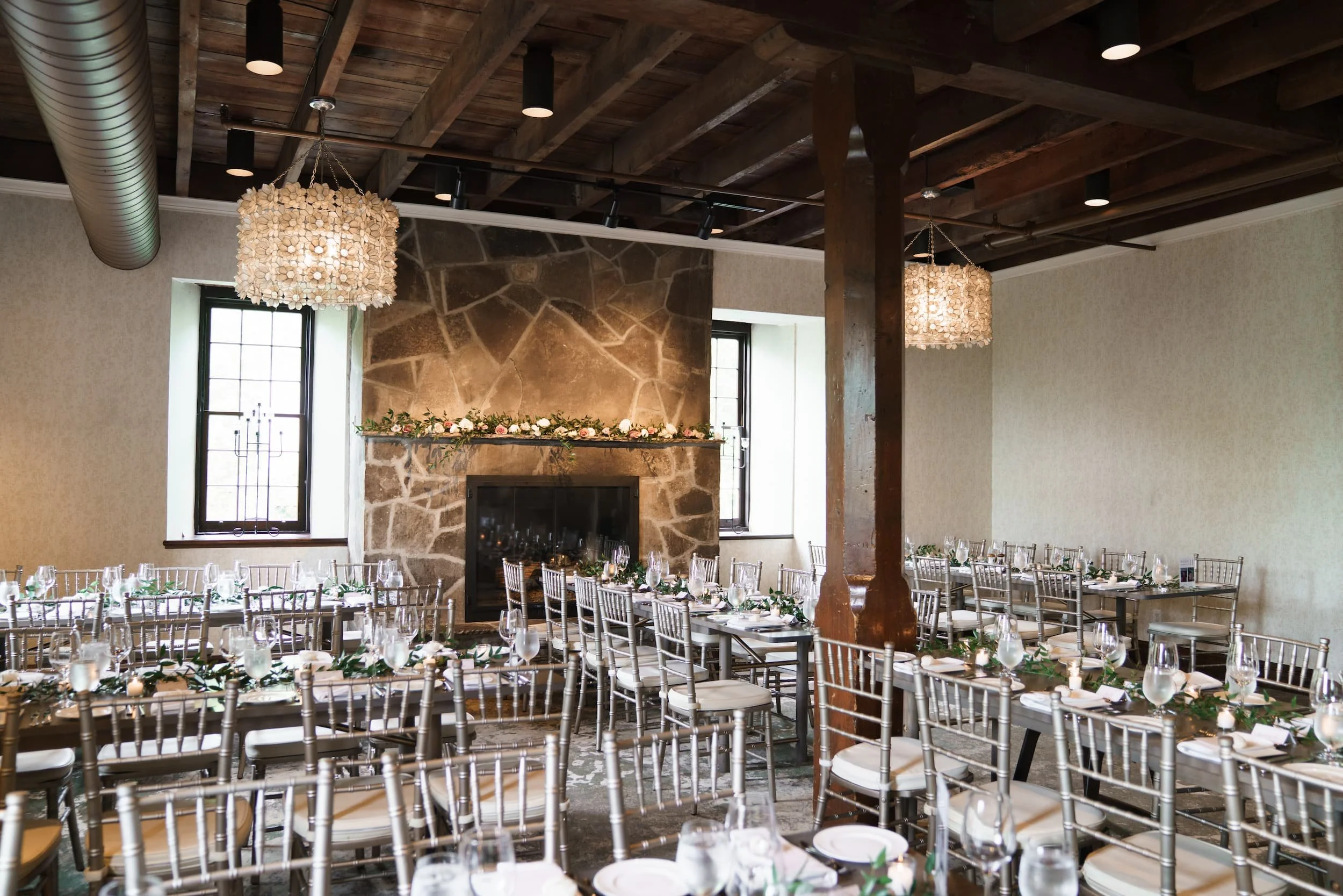 Reception space with fireplace inside the Ancaster Mill in Ancaster