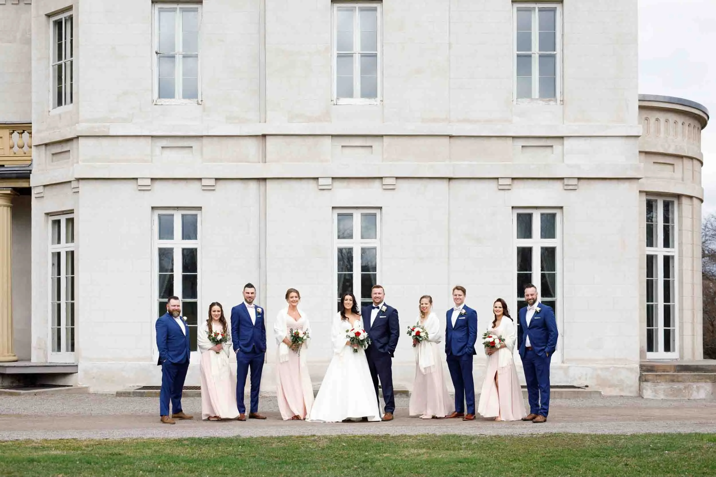 Full wedding party portrait at Dundurn Castle in Hamilton
