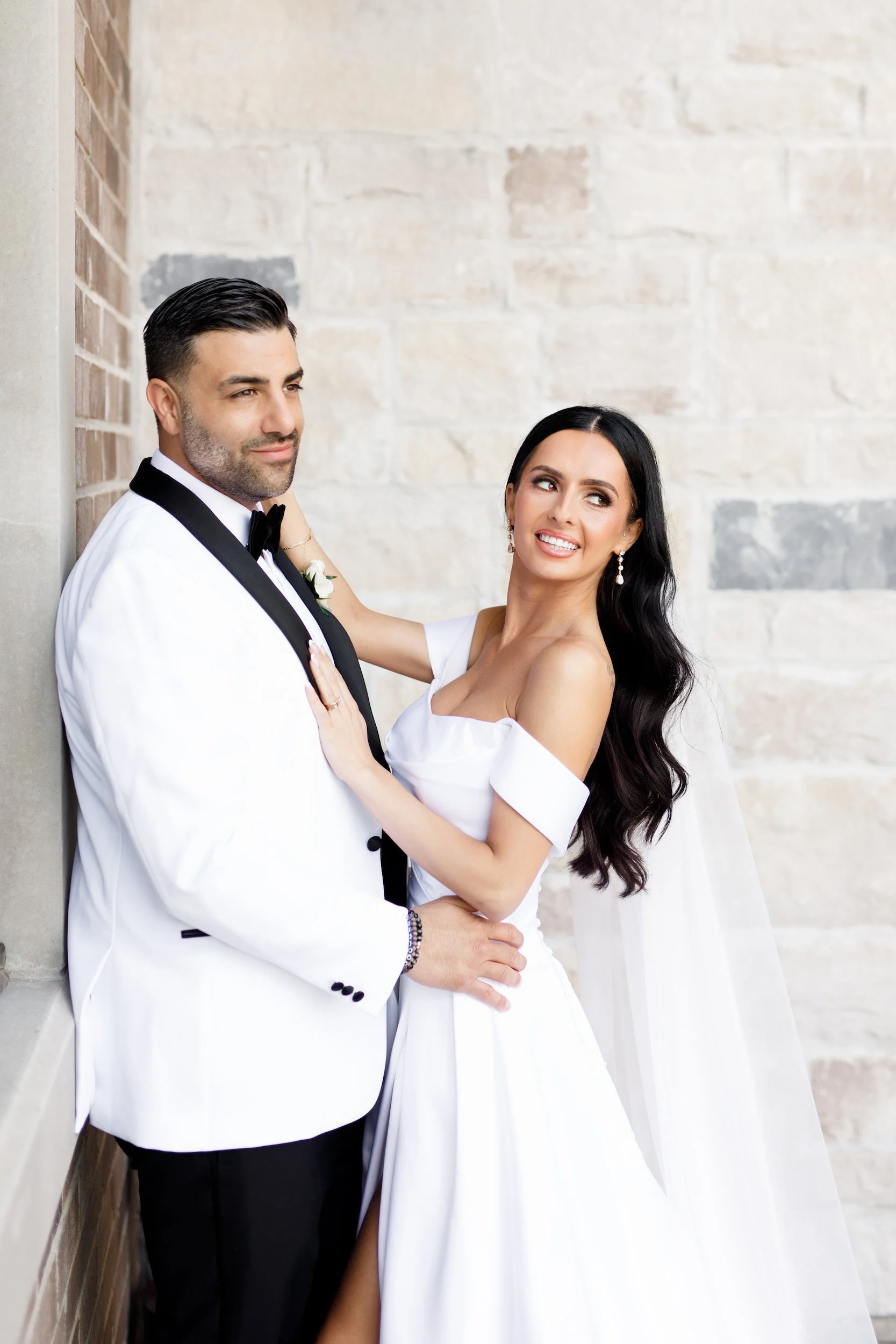Romantic portrait against the Arlington Estate stone wall in Vaughan