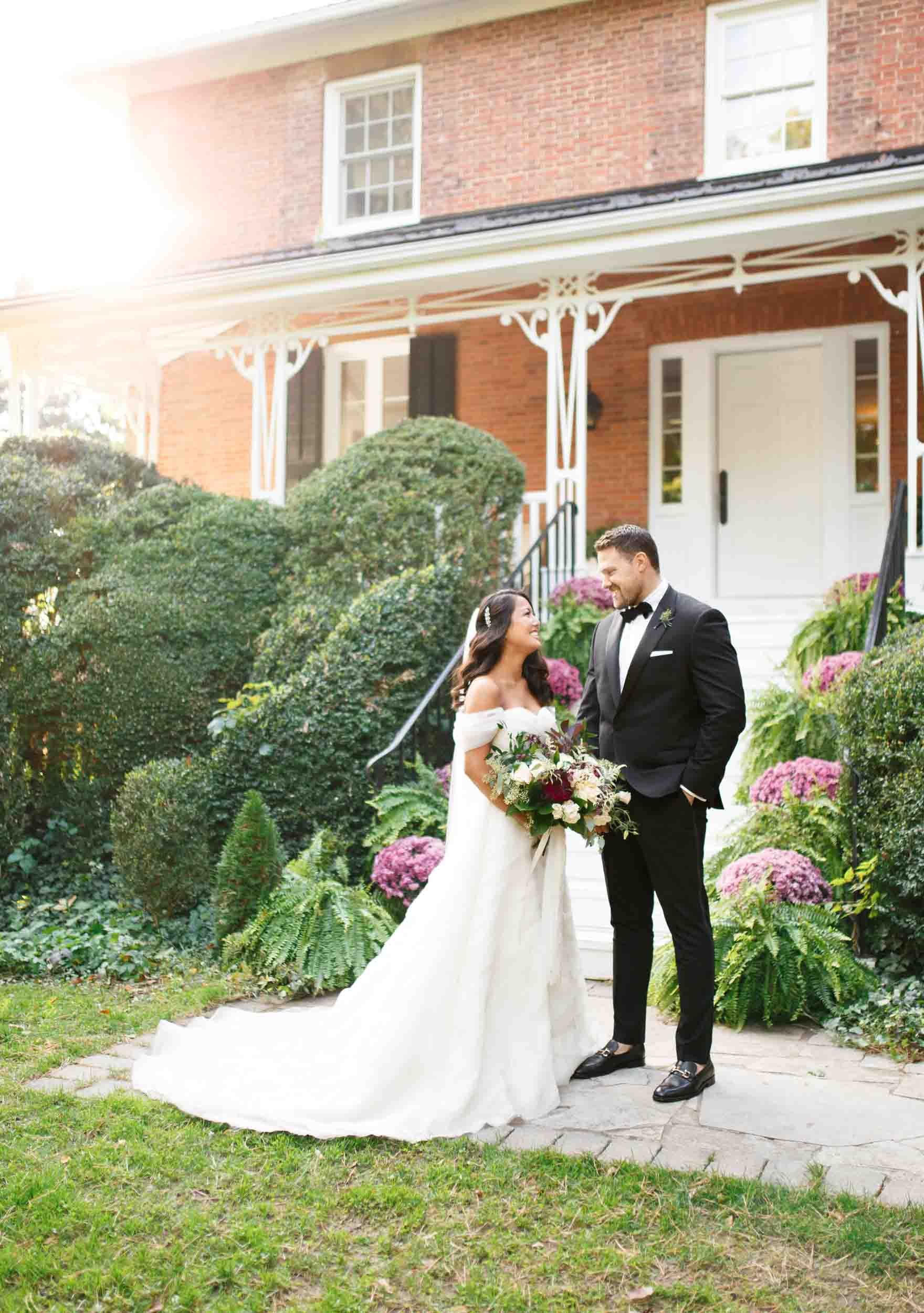 Romantic garden portrait outside Gracewood Estate farmhouse