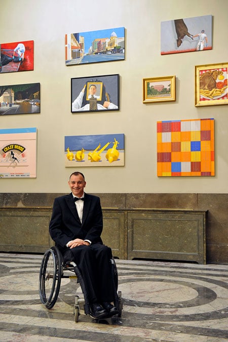 Richard Maurovic at Australia House, London UK, with his collection for the Saatchi Gallery.