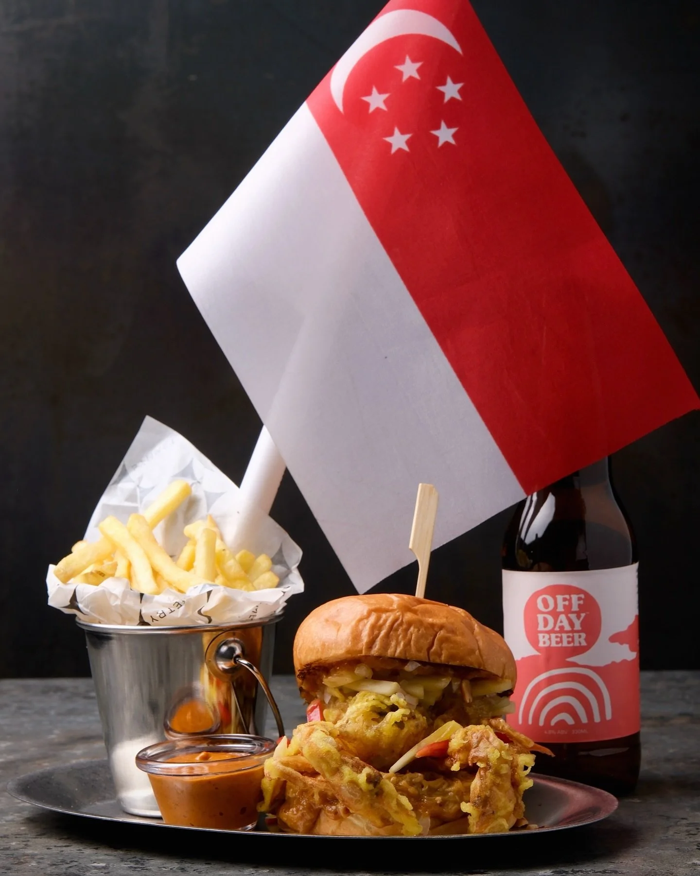 Singapore on a plate and Singapore in a glass:

🍔 Soft Shell Crab Burger
🍺 Off Day Easy IPA Beer