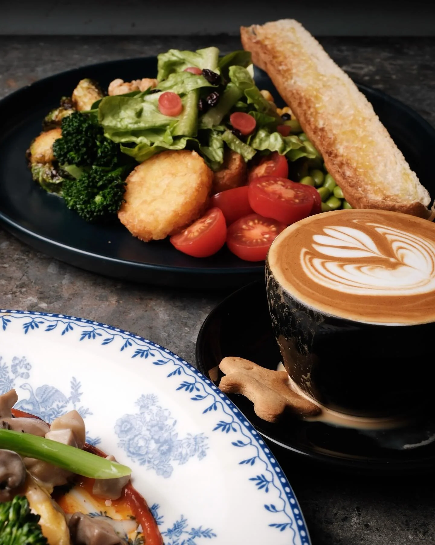 Overflowing coffee, Vegan Breakfast on the table and music just right. Mornings done better 🙃