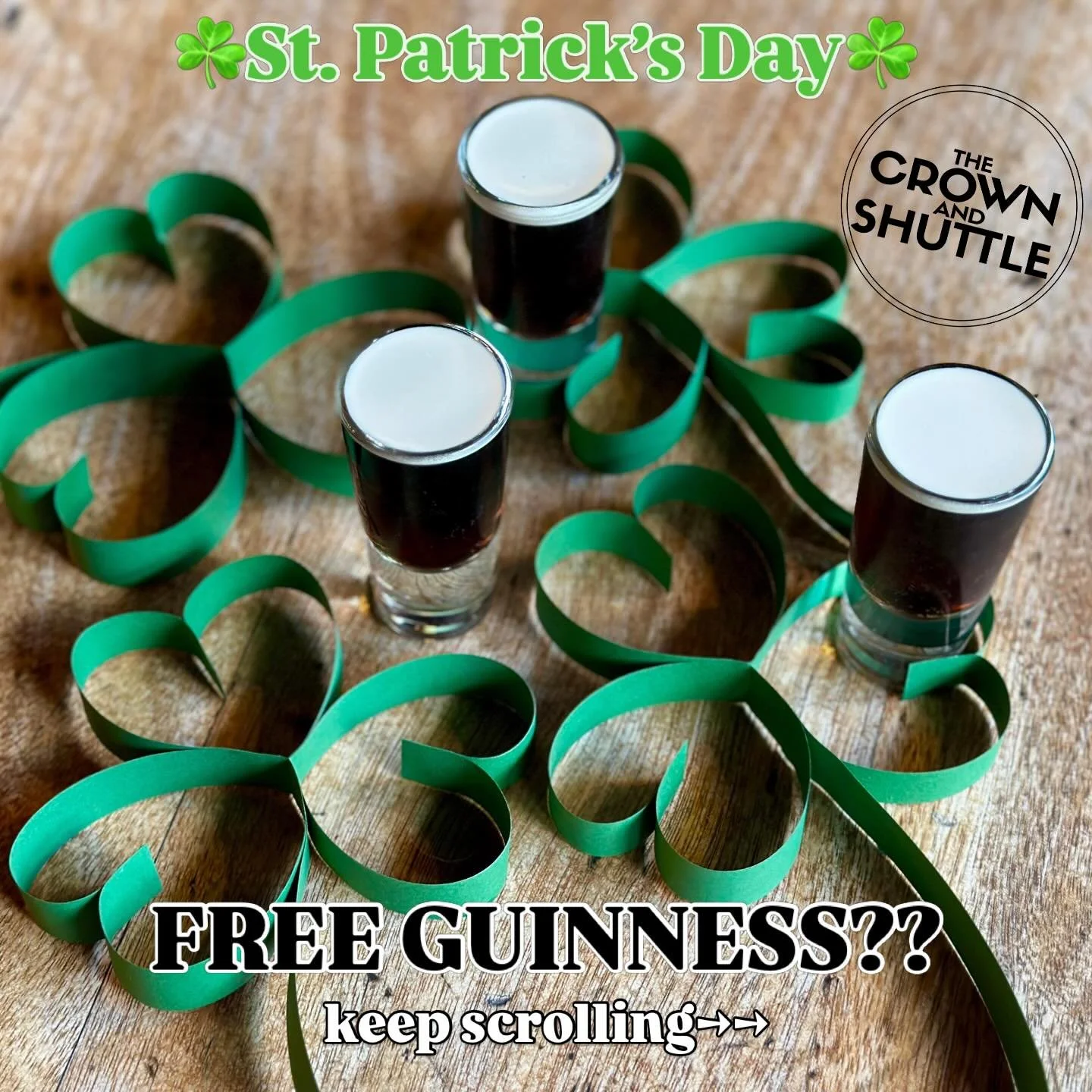 ☘️St. Paddy&rsquo;s Day is almost here and we&rsquo;re celebrating early! 
🍺Fancy a free pint of Guinness? Come find the hidden shamrocks in our garden and show them at the bar in exchange for your free pint. 
⏰When? Saturday, March 14
🥂What&rsquo;