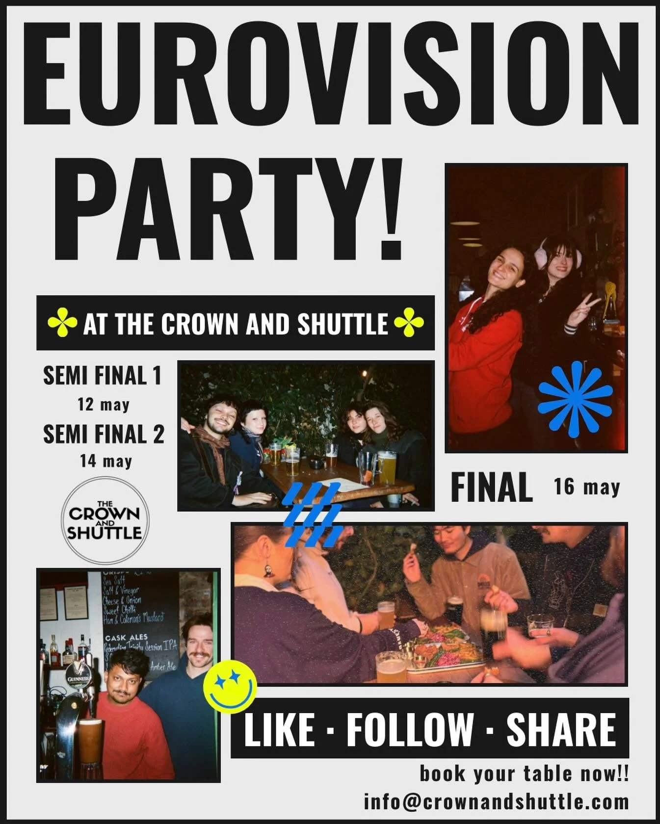 🎶Just two weeks to go until Eurovision!! 
📺Join us on May 12,14, and 16 to watch both semi finals and the final. 
🇬🇧The contestant representing the UK is Look Mom No Computer and will be preforming the song &ldquo;Eins, Zwei, Drei&rdquo;. 
🍻Don&