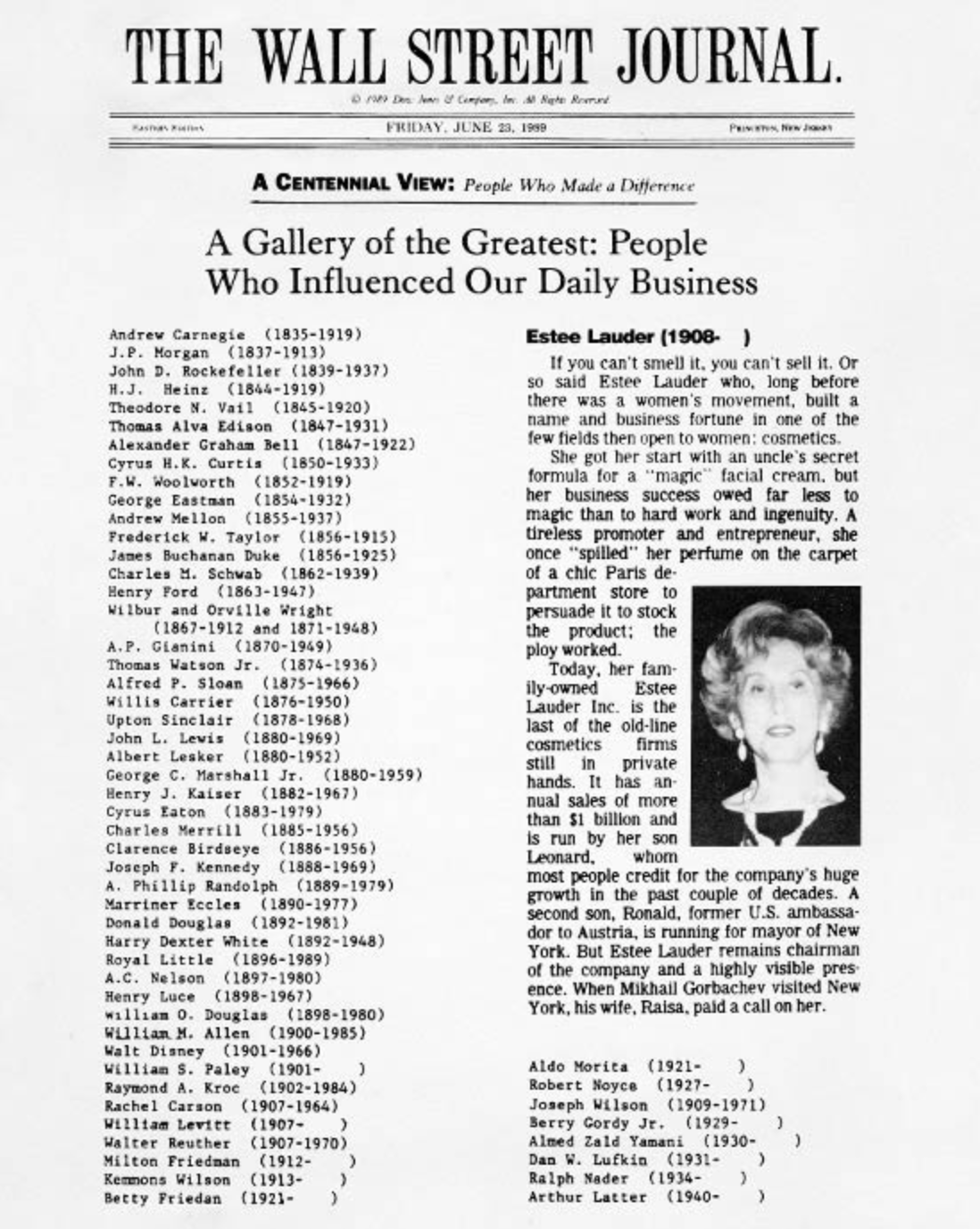 Wall Street Journal 1989 (Source: Estée Lauder Companies)