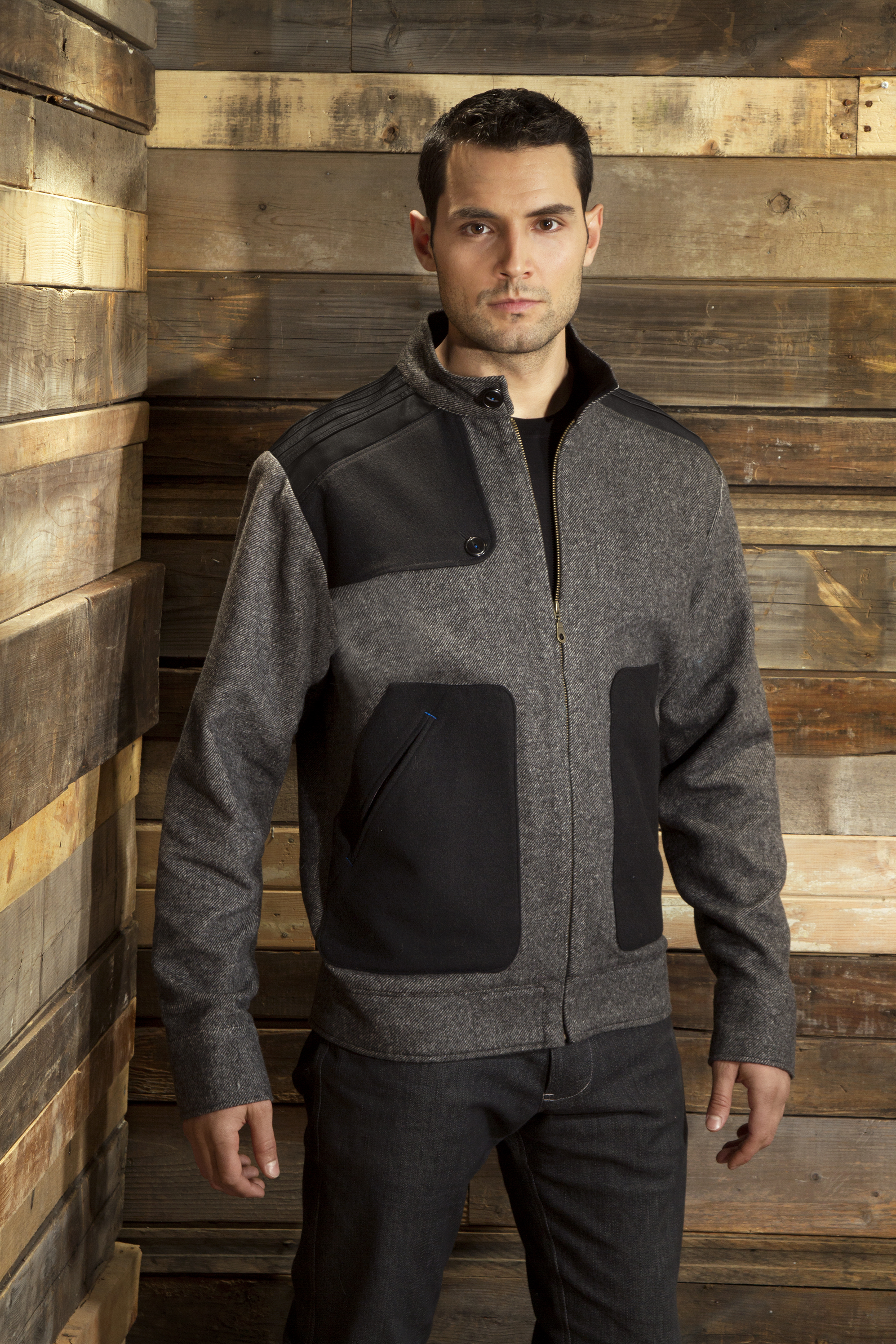 wool twill mixed media harrington
