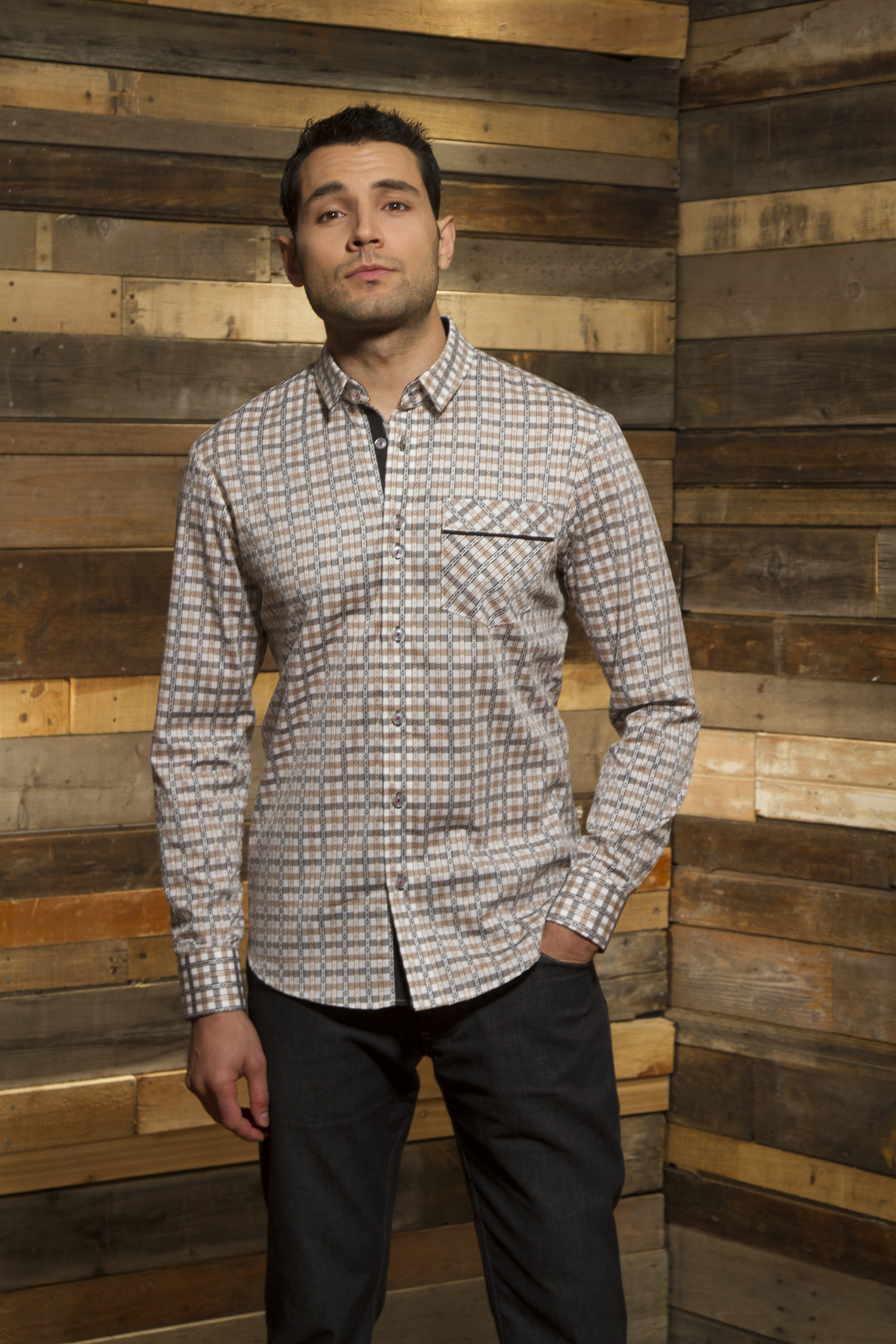dobby check cotton shirt