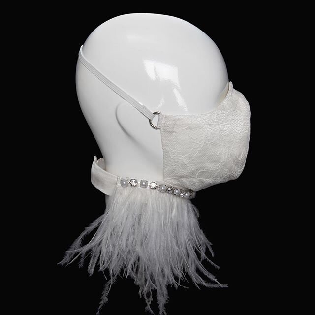 the next in our &lsquo;fashion&rsquo; mask series is the custom feathered collar &amp; french lace mask w/ removable filter. the jeweled trim and feathered collar are hand sewn with the same care as the pieces in our collection.

we are currently off