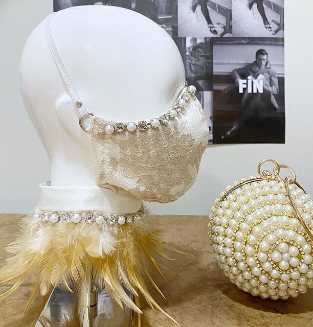 the next in our &lsquo;fashion mask&rsquo; series is a custom piece that was designed for a recent charity scavenger hunt. the feathered collar and jeweled trimming are all hand sewn in the manner of the feathered collars in our women&rsquo;s collect