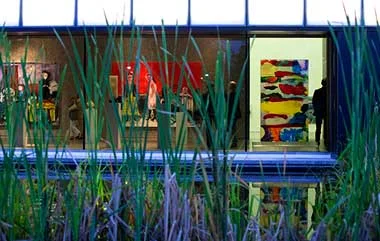 Eigse From the outside looking in: an exterior view of the free standing Acrylic Box Painting entitled ‘RED SAILS’ at the Éigse Retrospective Exhibition in the recently opened VISUAL Contemporary Arts Centre in Carlow.