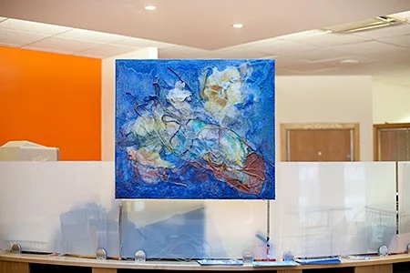 Bank of Ireland Cork City Sarah Kelly, senior partner with Kelly Barry O’Brien Architects, Cork selected this relief acrylic work which is suspended in the customer service lobby in Bank of Ireland’s, HQ in Cork City.