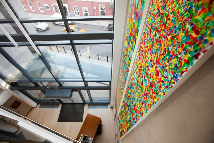 28 September. View of artworks by Declan O’Mahony from the second floor of the North South Ministerial Building in Armagh.