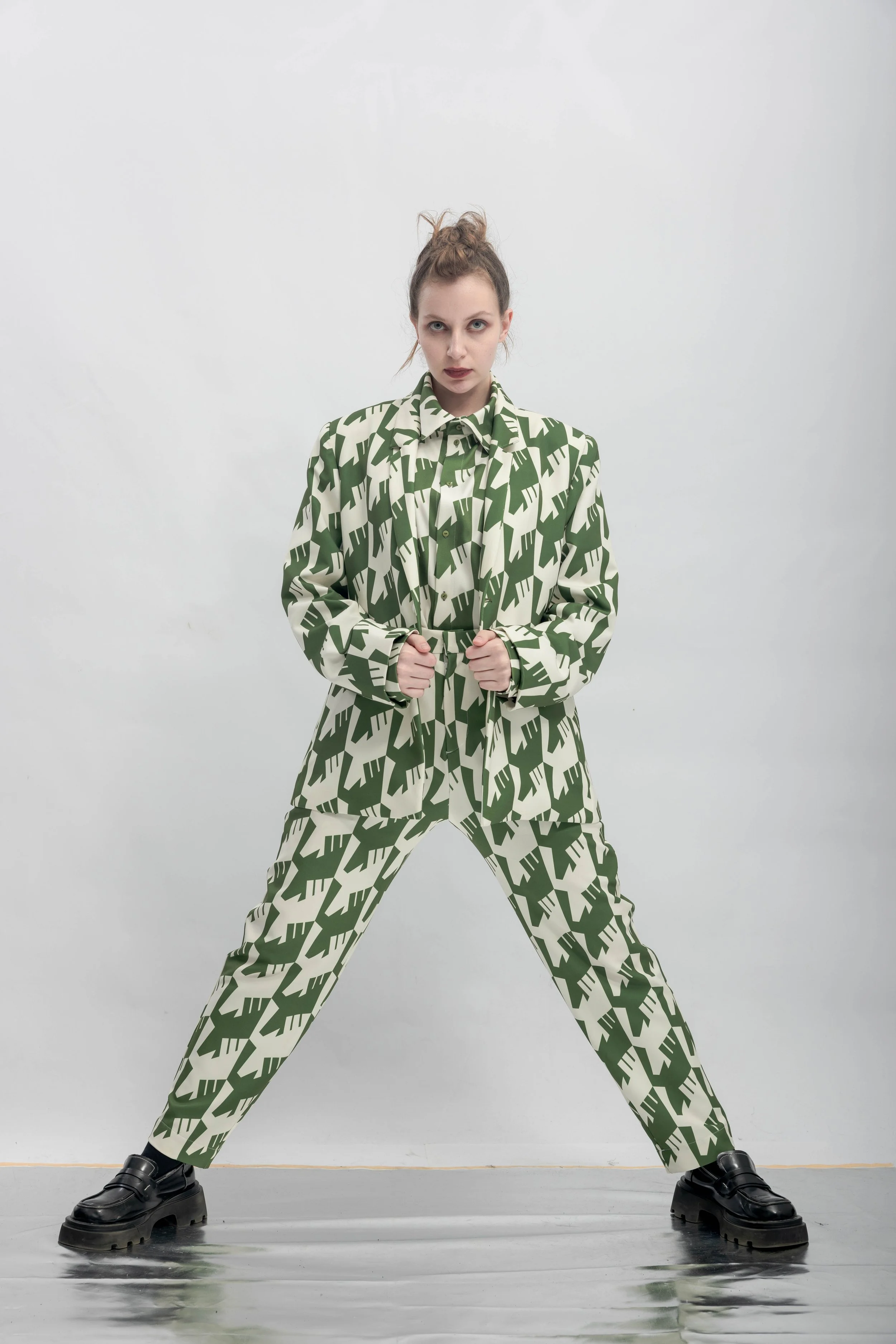 INF  Raven Houndstooth Print Blazer  Olive Green (27).jpg