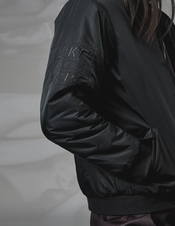 Sleeve-Drapping Baseball Jacket 