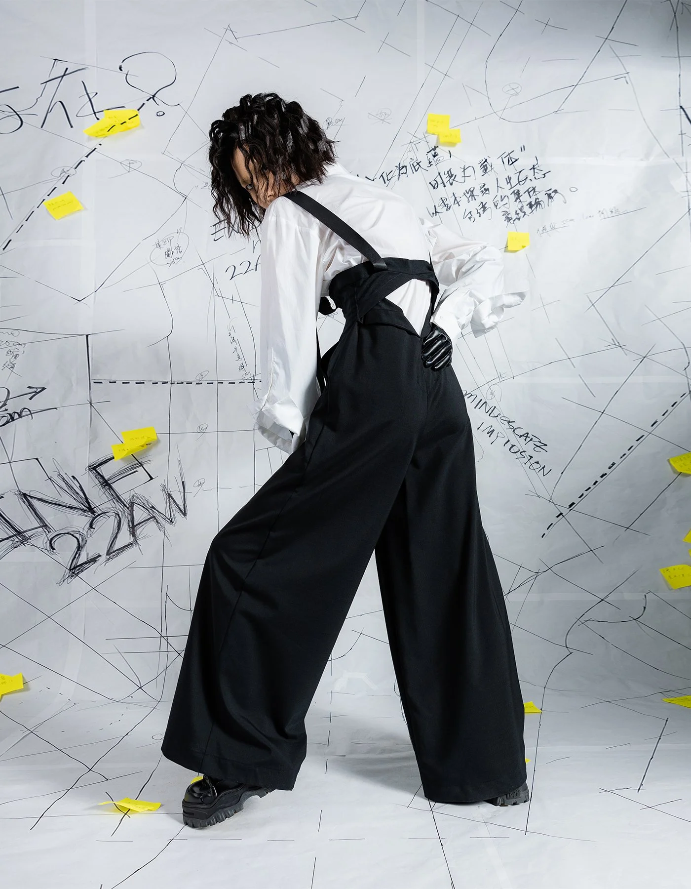 INF Deconstructed Corset-Like Wide-Leg Trousers with Suspenders