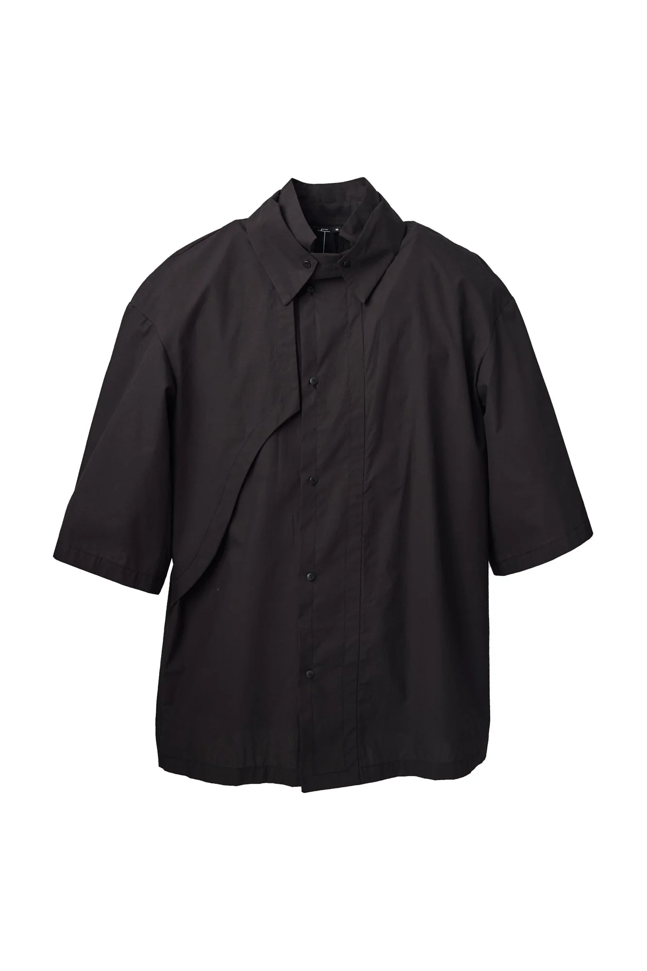 INFDARK Structured Stand-Collar Short Sleeve Shirt  Black (15).jpg