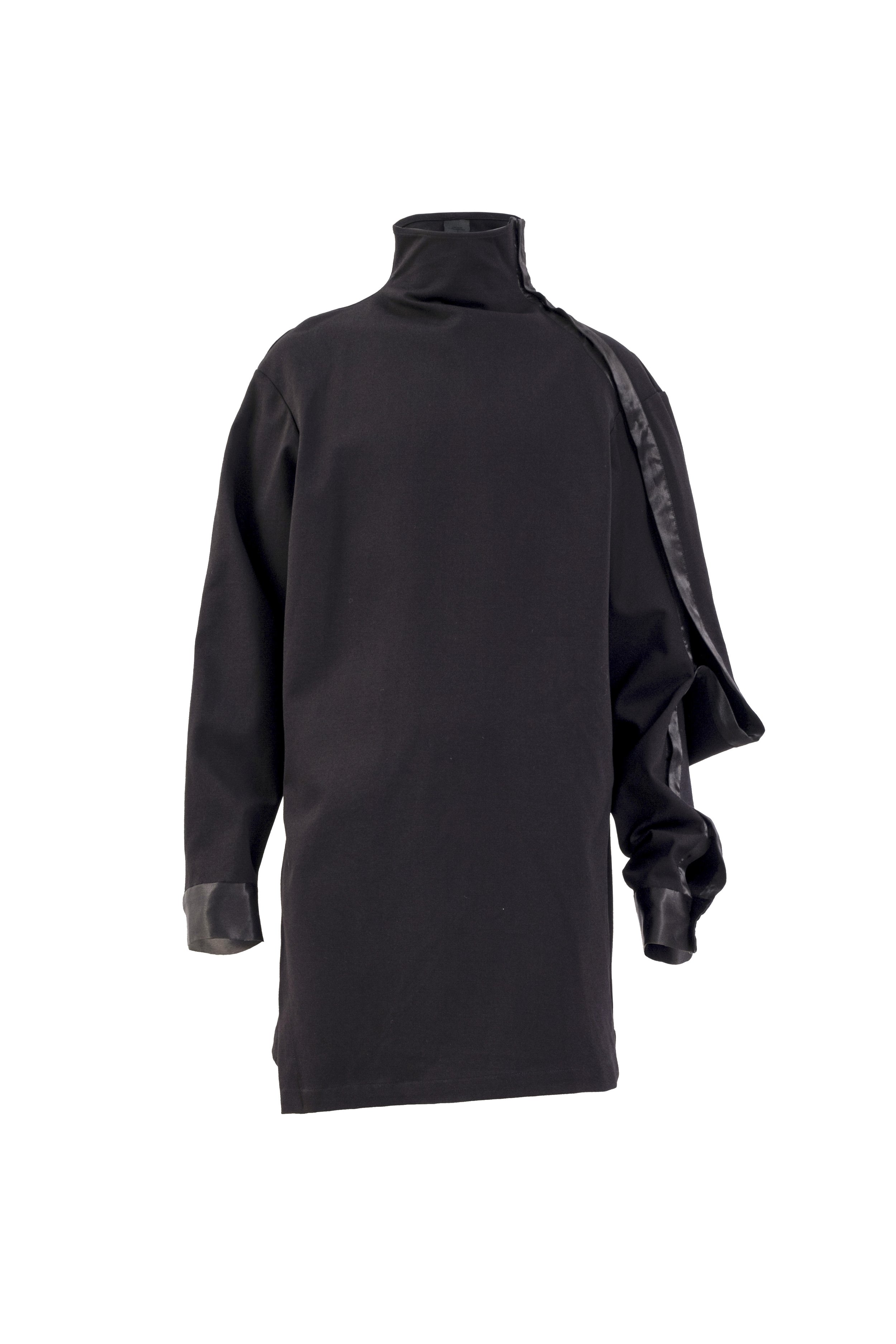 INF Deconstructed One-Sleeve Stand Collar Top  Black (2).jpg