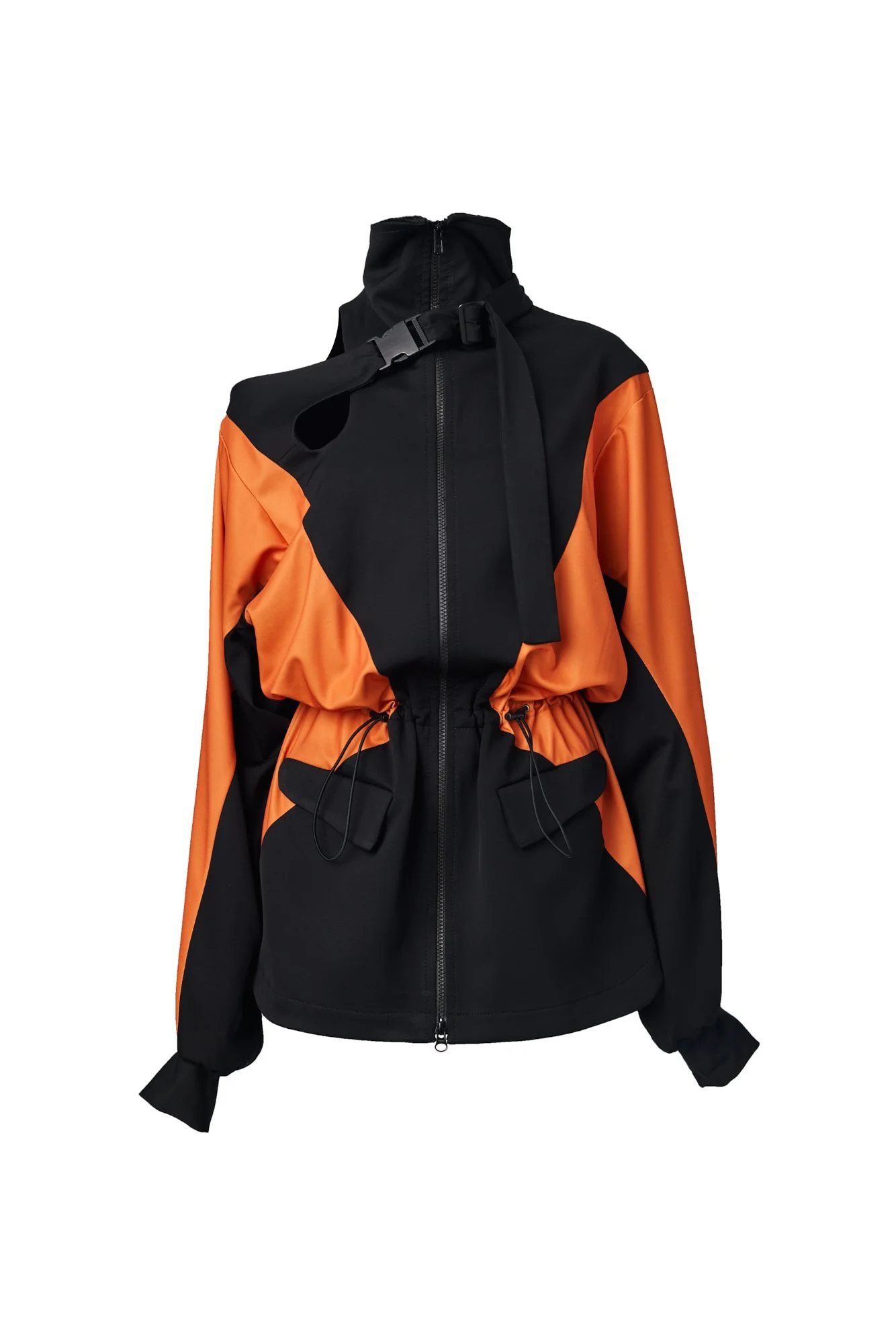 INFDARK Asymmetric Cinched-Waist Jacket  Black-Orange (9).jpg