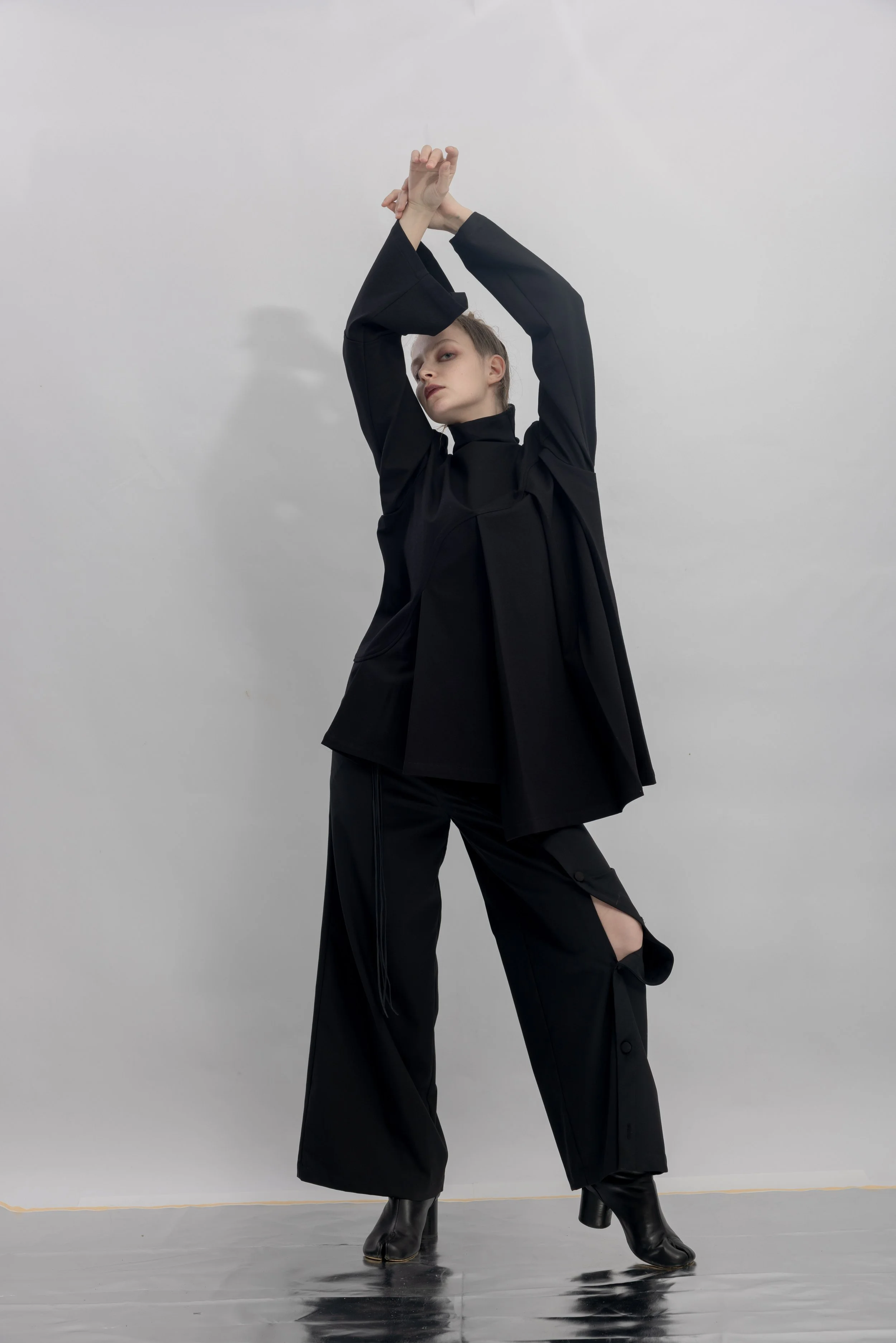 INF Stand Collar Pleated Asymmetric Cut Top (5).jpg