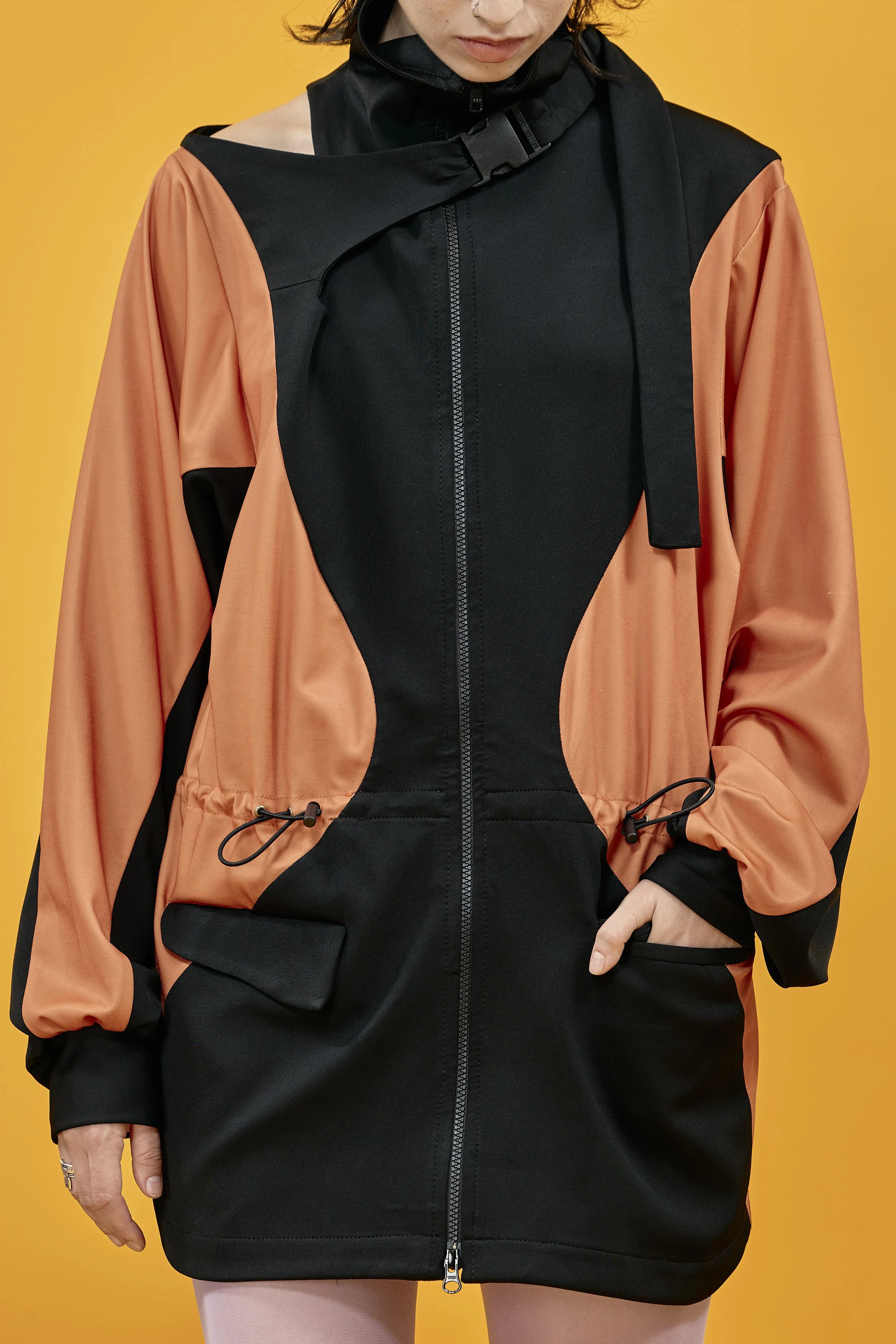 INFDARK Asymmetric Cinched-Waist Jacket  Black-Orange (14).jpg