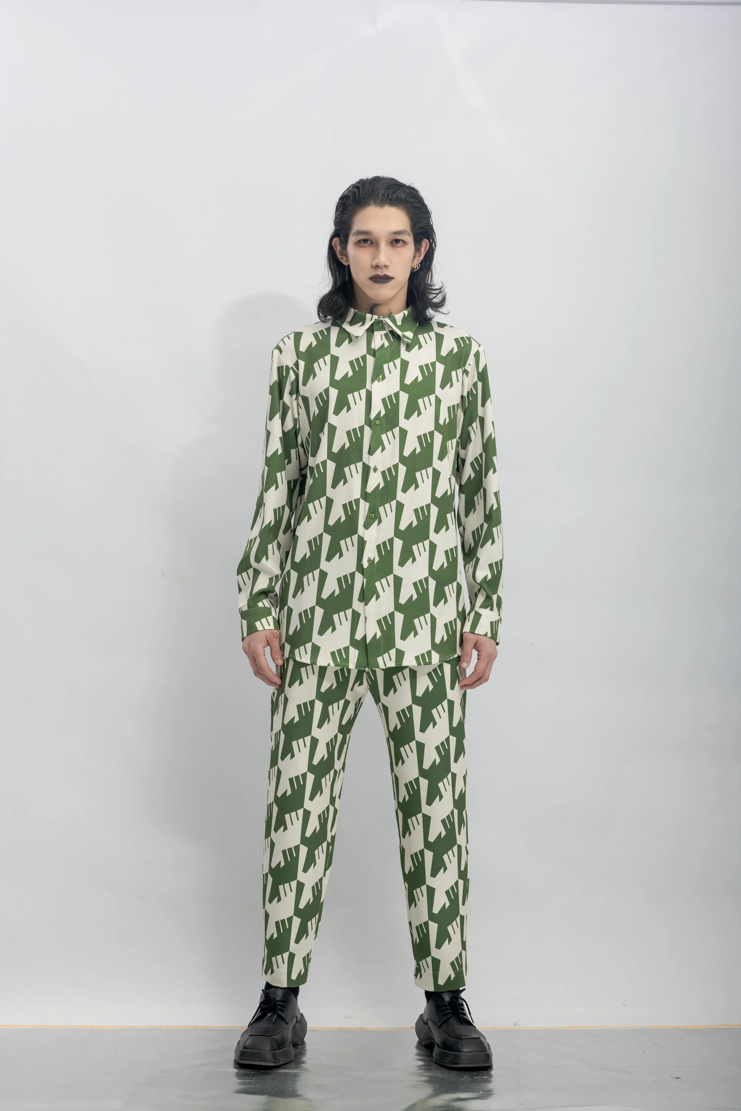 INF Raven Houndstooth Print Shirt  Olive Green (5).jpg