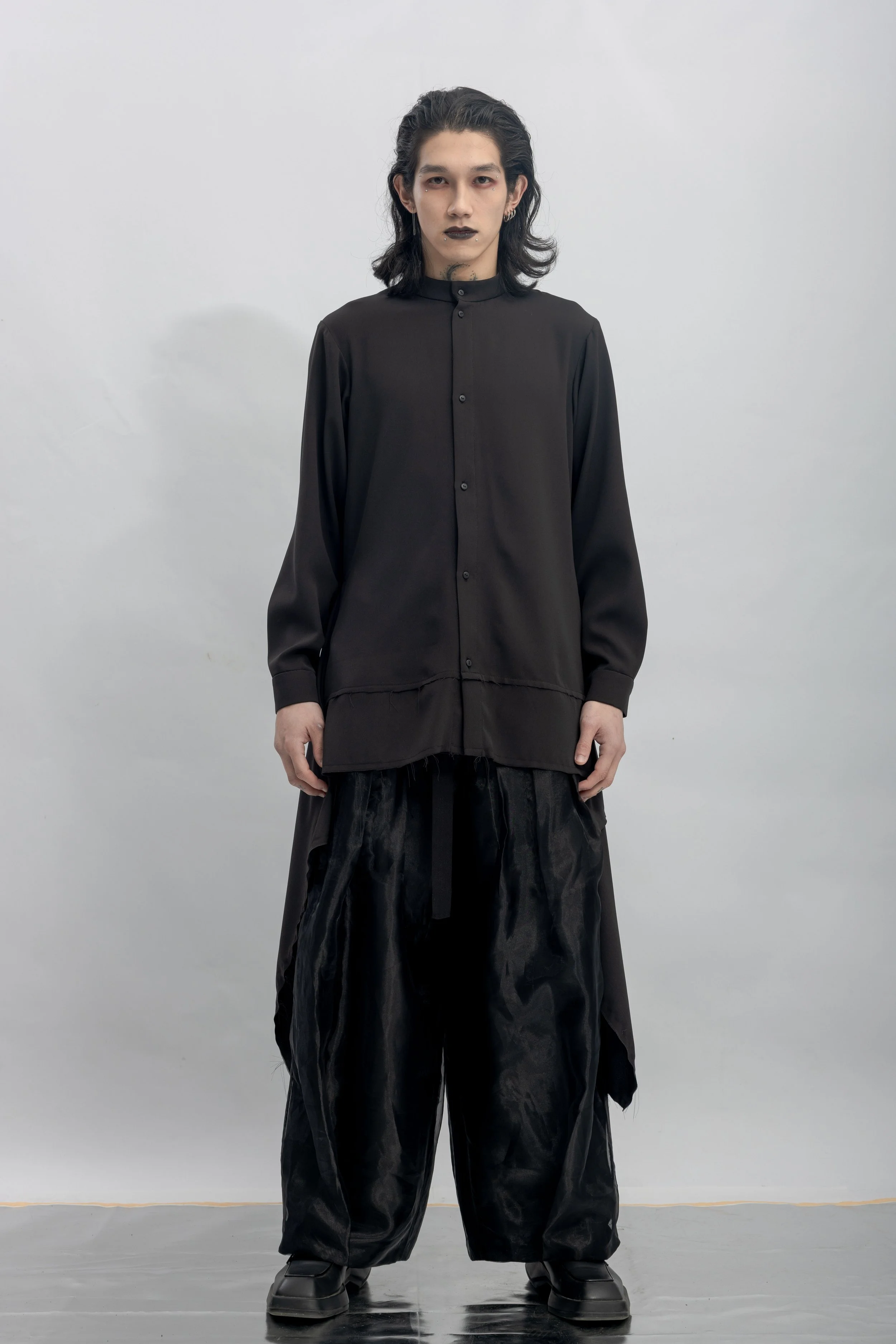 INF Stand Collar Asymmetric Draped Shirt  Black (6).jpg
