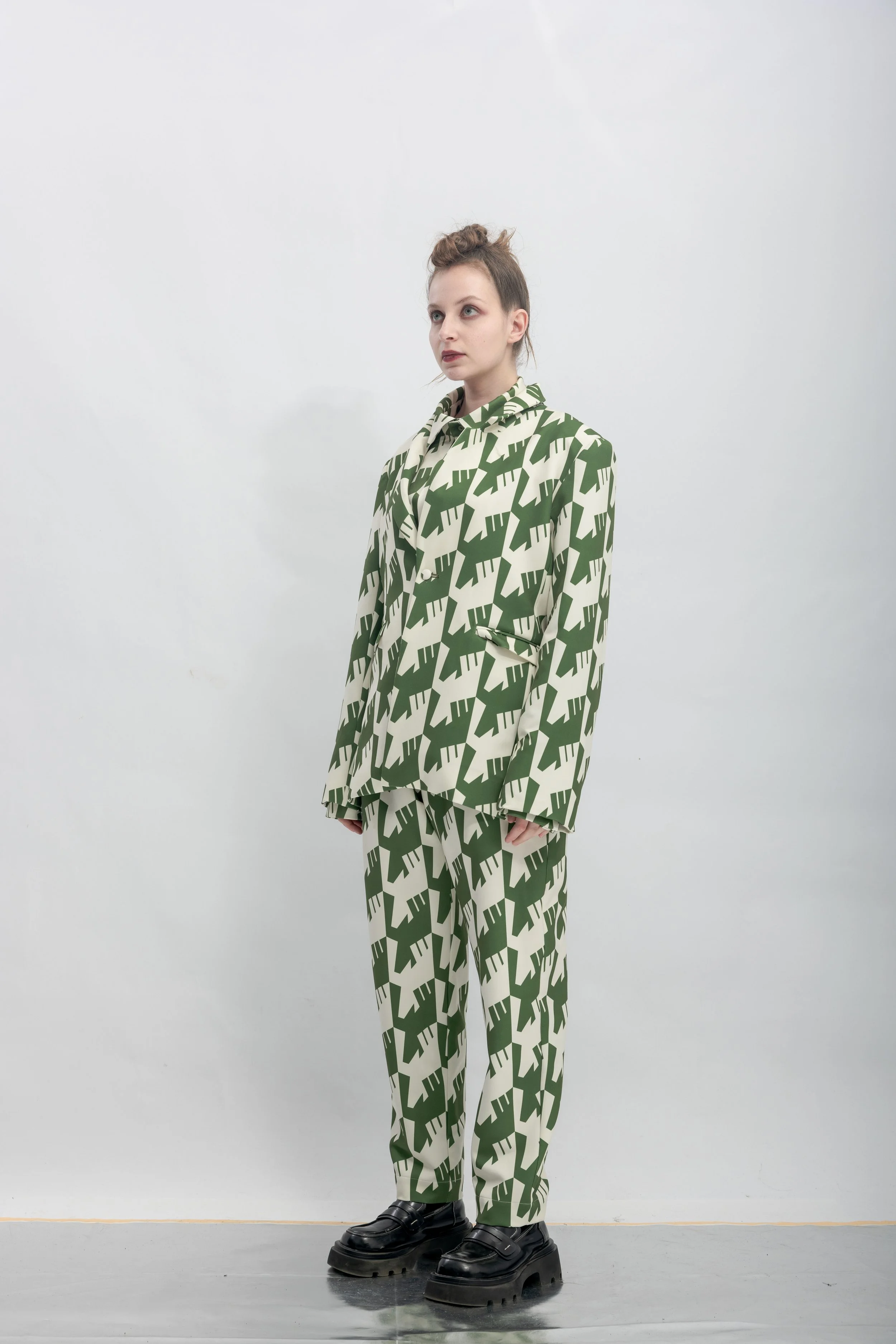 INF  Raven Houndstooth Print Blazer  Olive Green (22).jpg