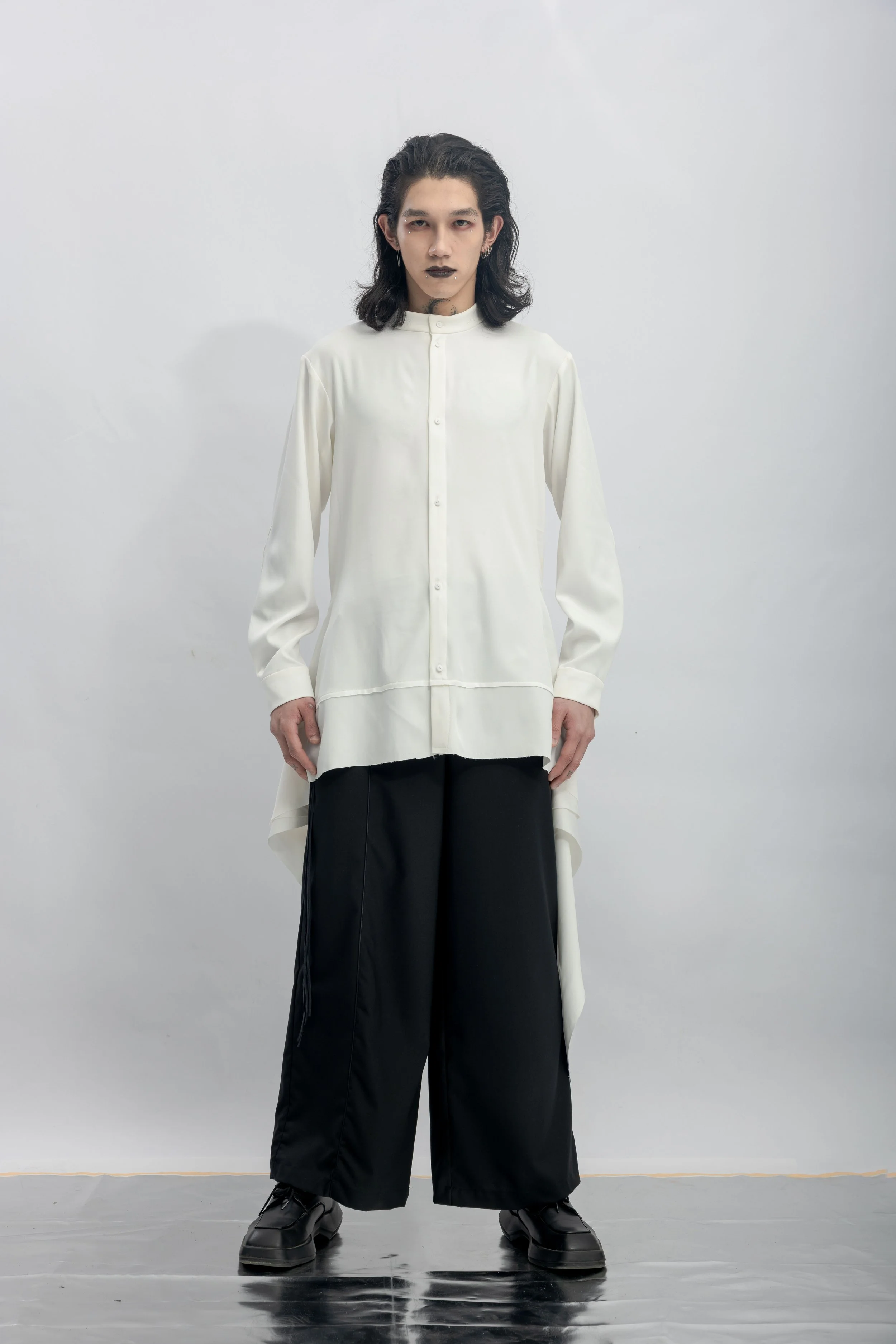 INF Stand Collar Asymmetric Draped Shirt  White (7).jpg