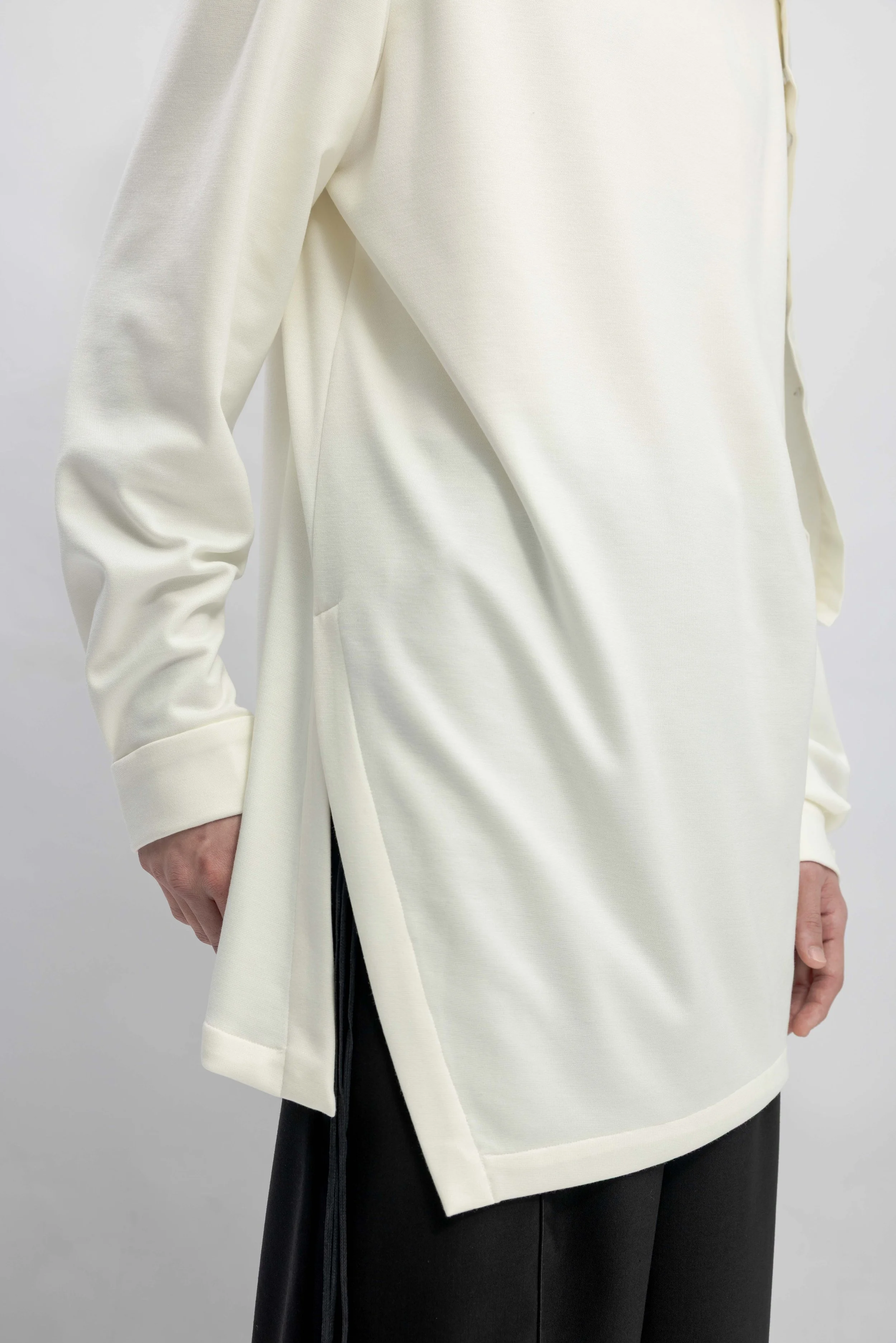 INF  Deconstructed One-Sleeve Stand Collar Top  White (16).jpg