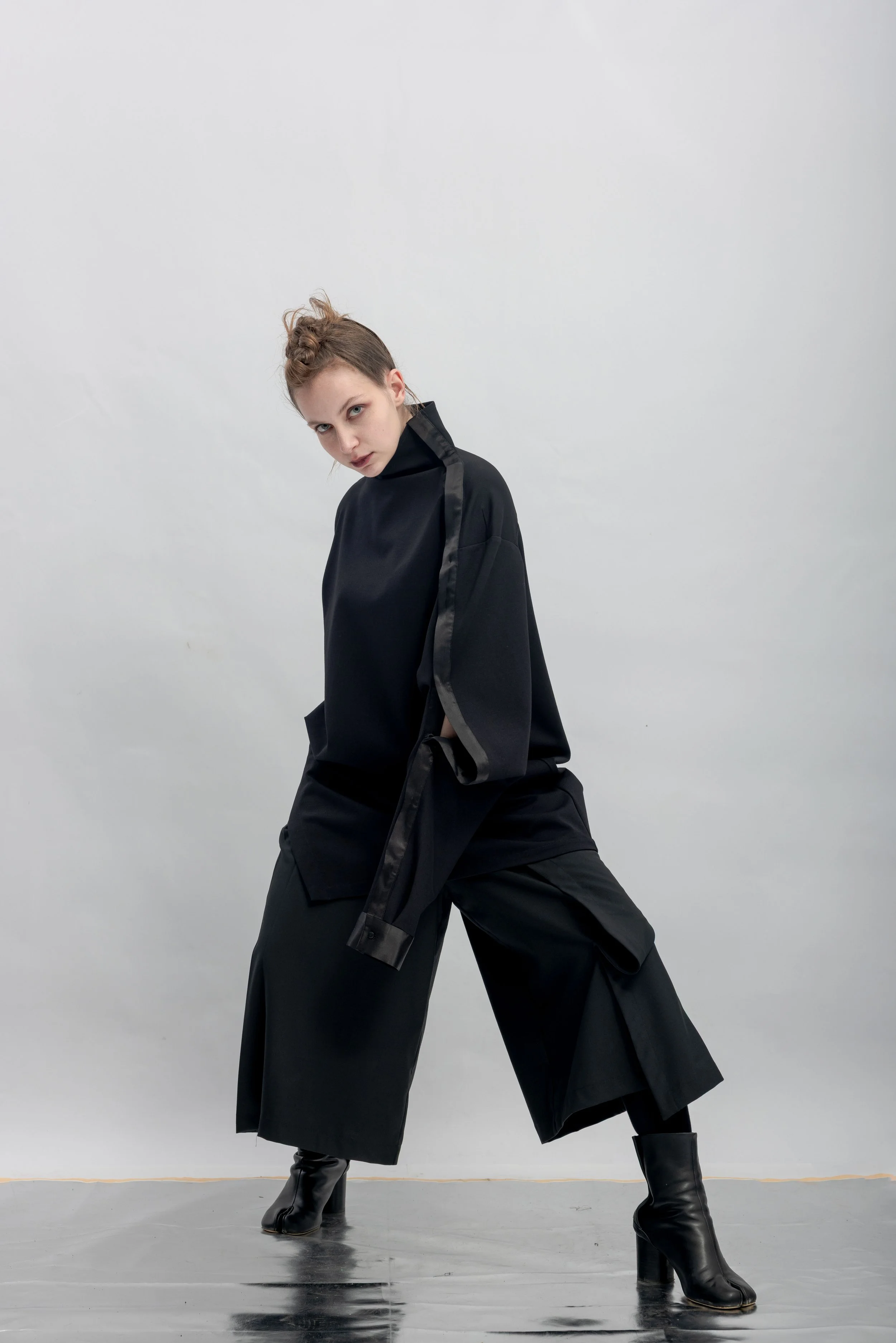 INF Deconstructed One-Sleeve Stand Collar Top  Black (12).jpg