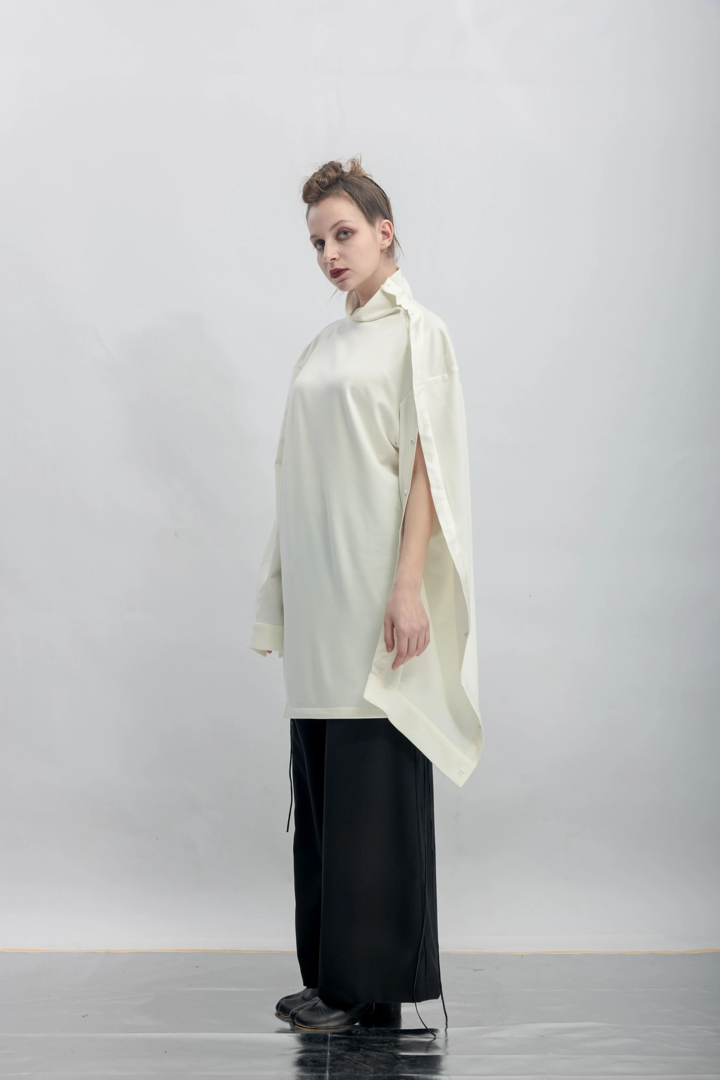 INF  Deconstructed One-Sleeve Stand Collar Top  White (29).jpg