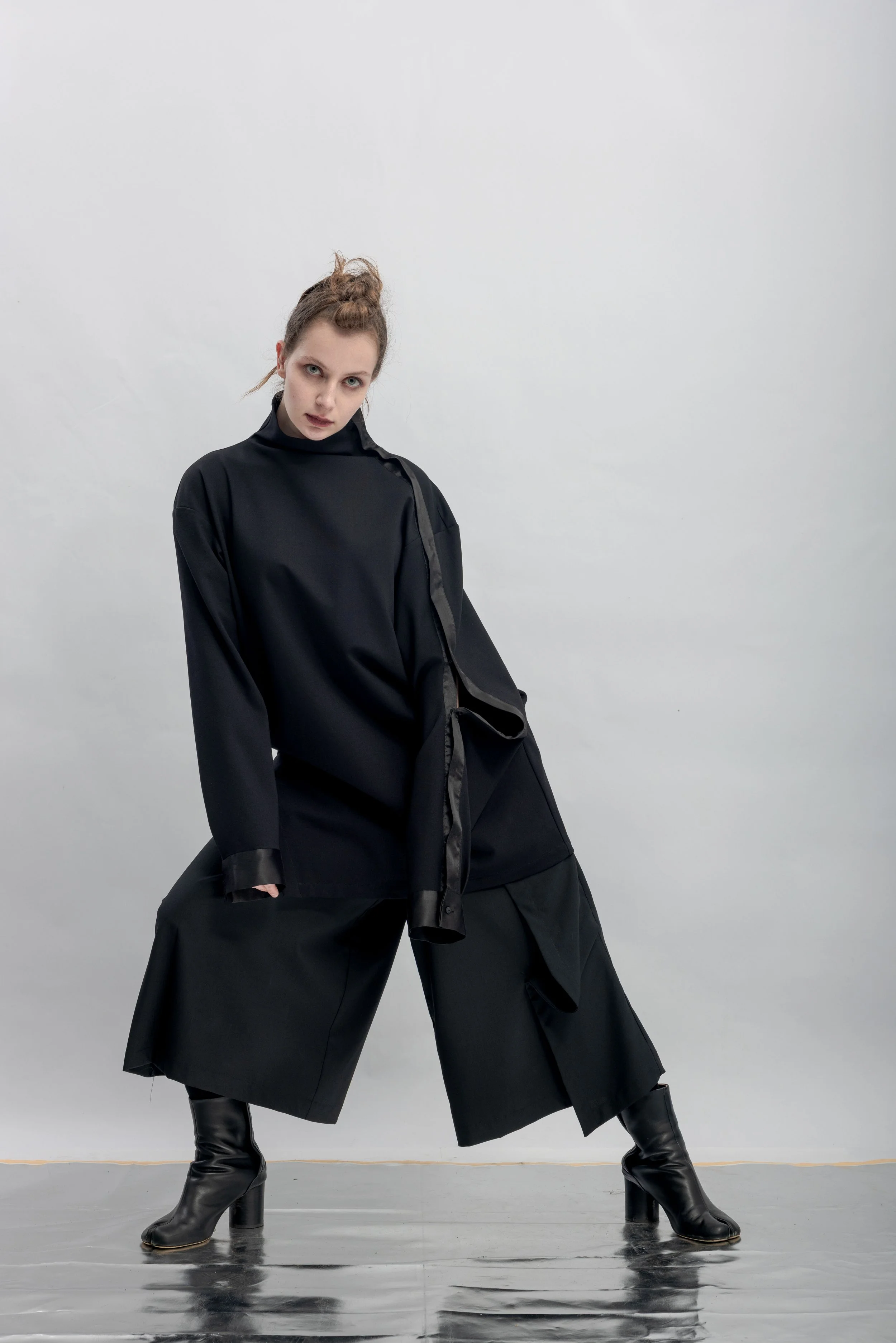 INF Deconstructed One-Sleeve Stand Collar Top  Black (13).jpg